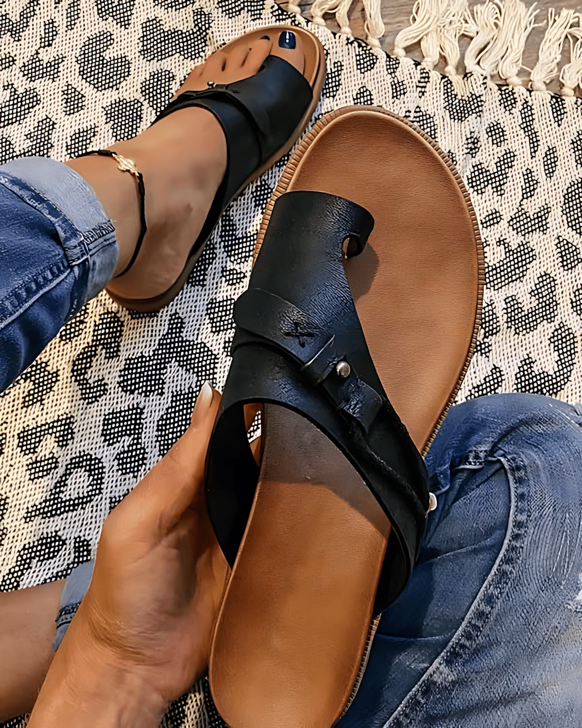 Aurora – Boho Toe Ring Flat Slide Sandals