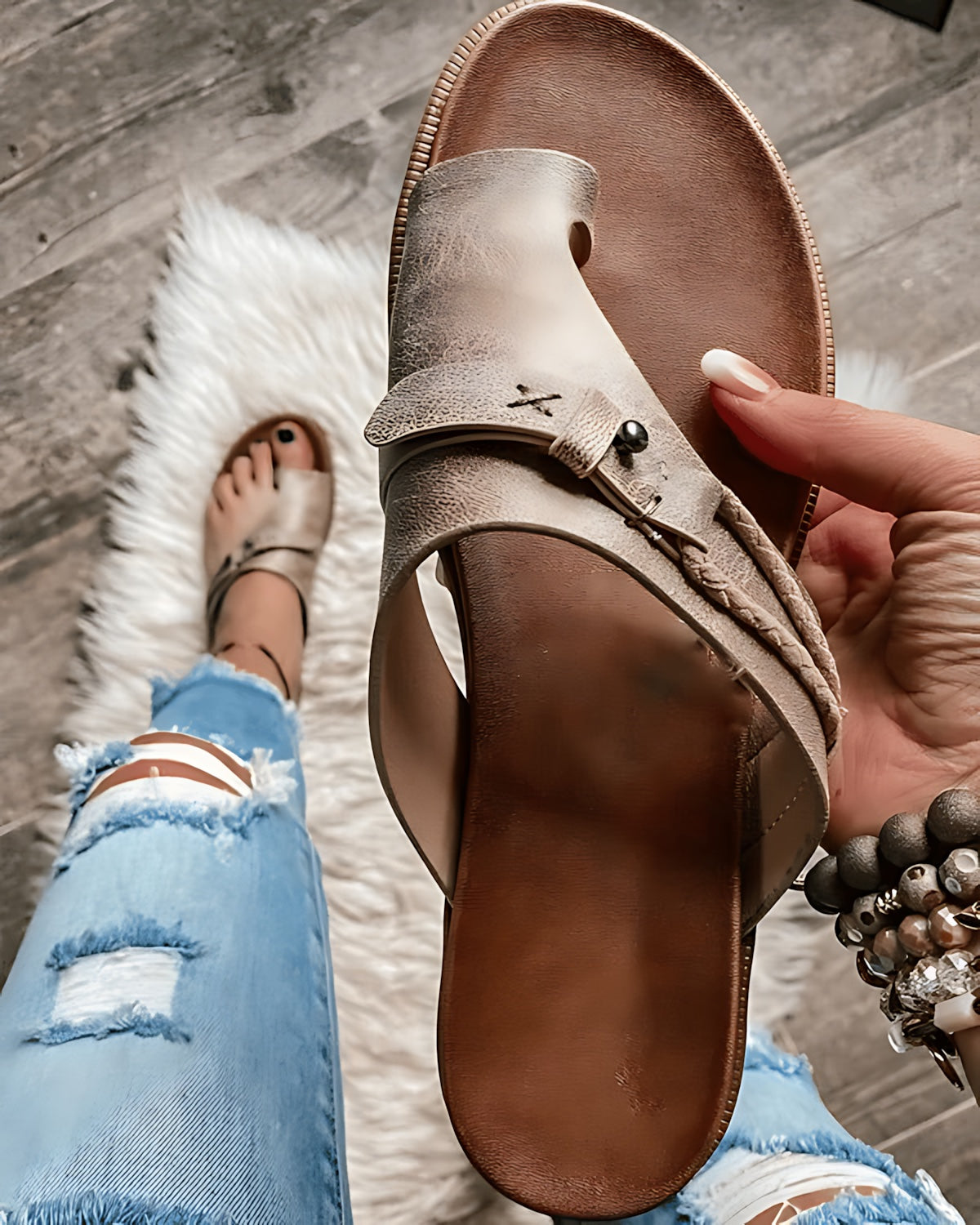 Aurora – Boho Toe Ring Flat Slide Sandals