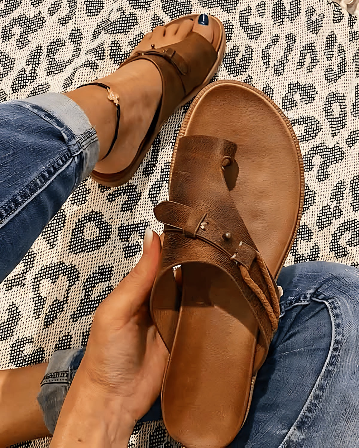 Aurora – Boho Toe Ring Flat Slide Sandals