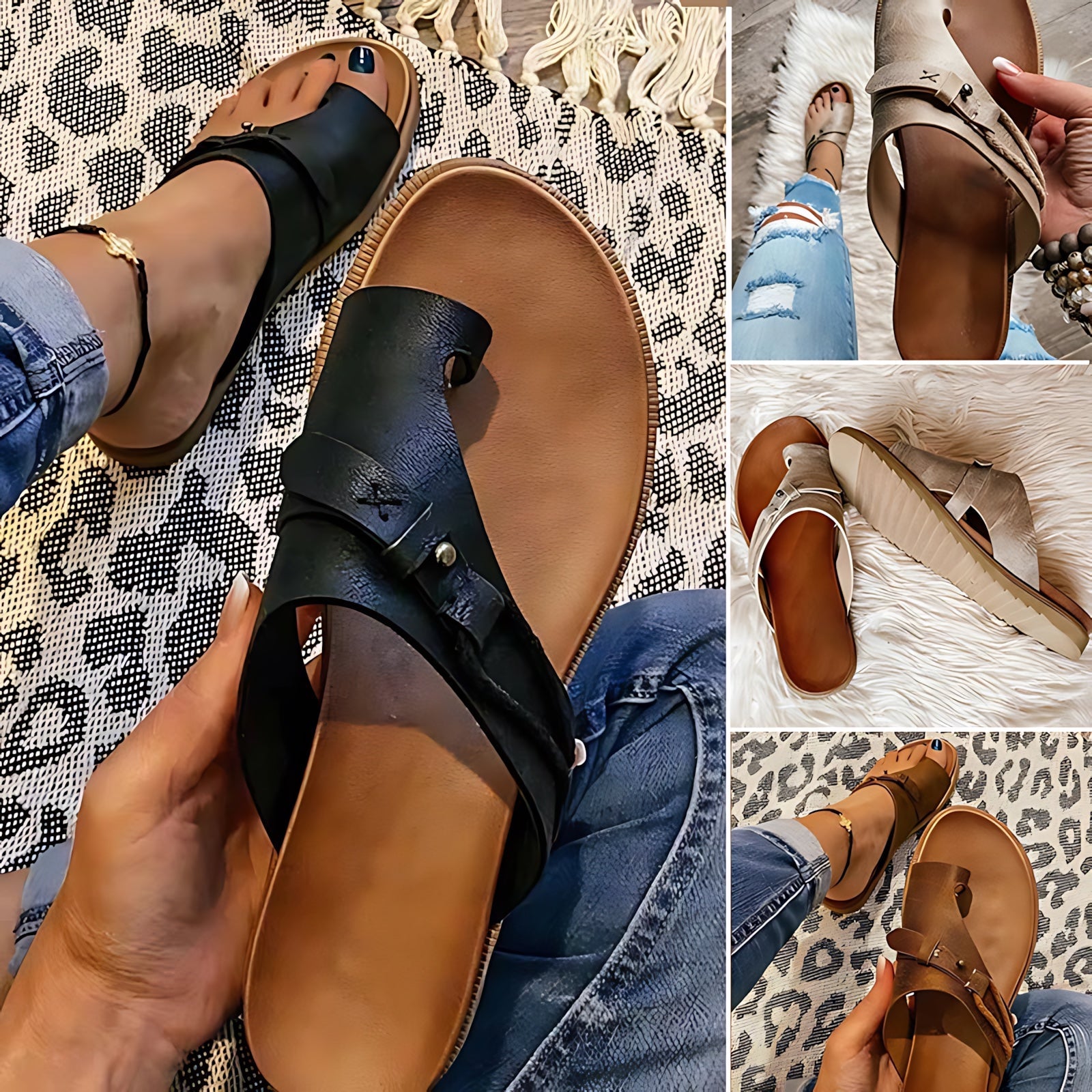 Aurora – Boho Toe Ring Flat Slide Sandals