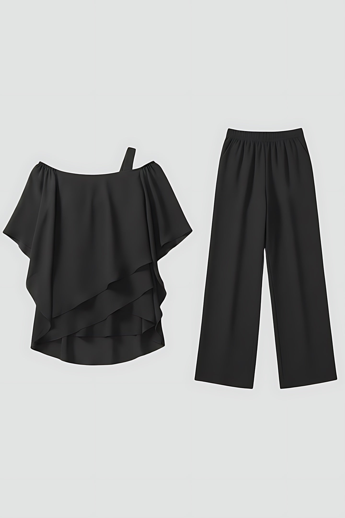 Aurora – Cold Shoulder Cape Top and Pants Set