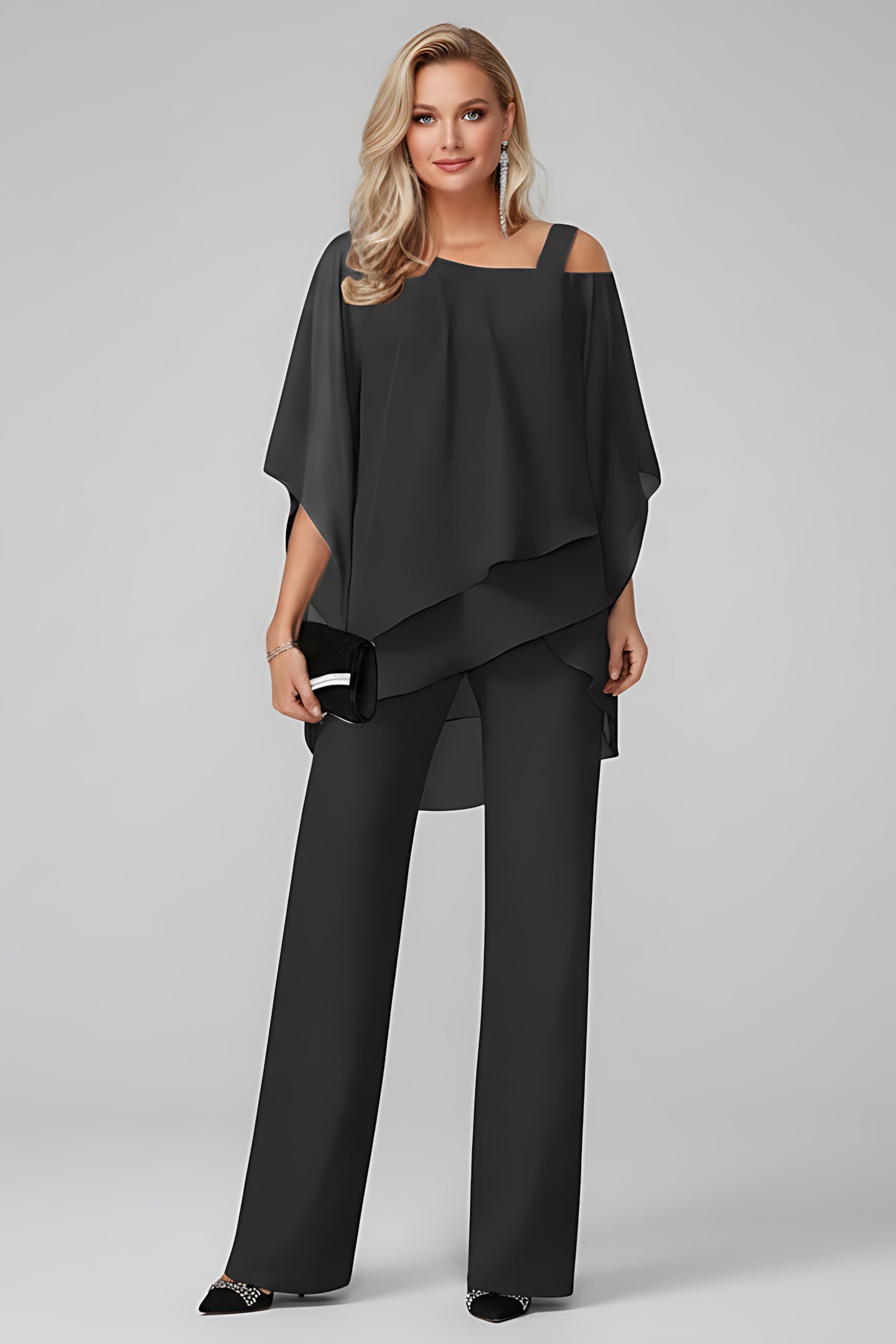 Aurora – Cold Shoulder Cape Top and Pants Set