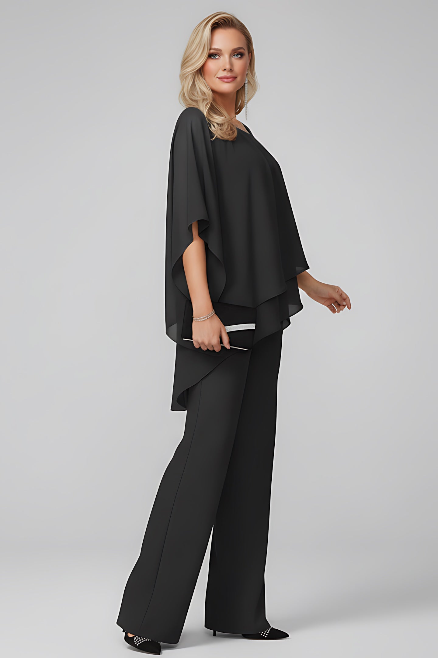 Aurora – Cold Shoulder Cape Top and Pants Set
