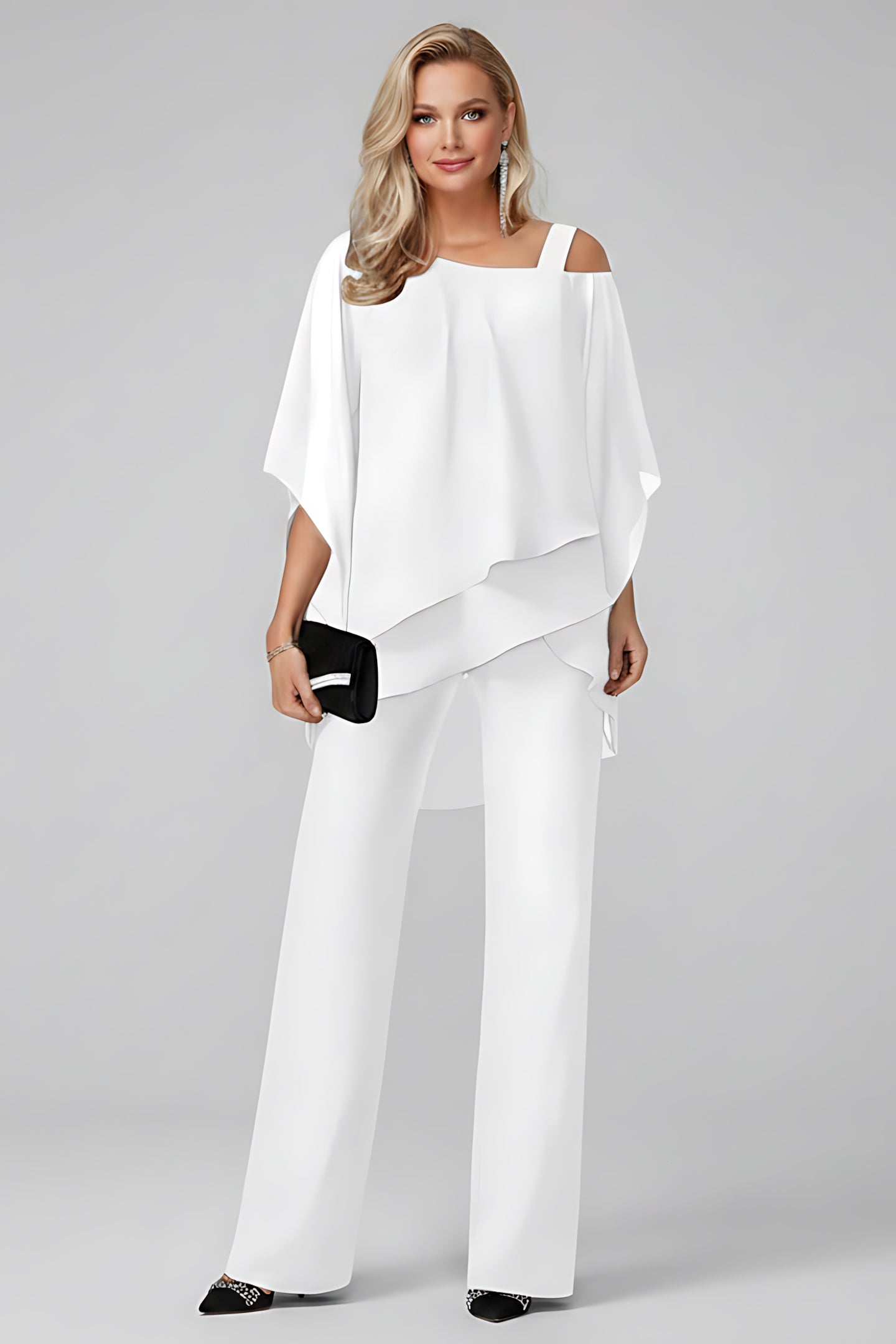 Aurora – Cold Shoulder Cape Top and Pants Set