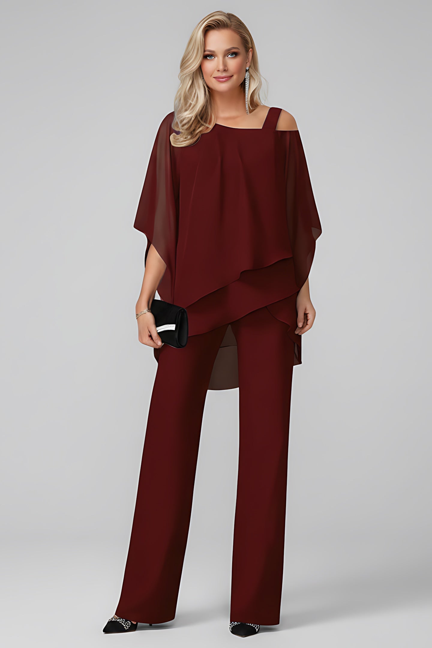 Aurora – Cold Shoulder Cape Top and Pants Set