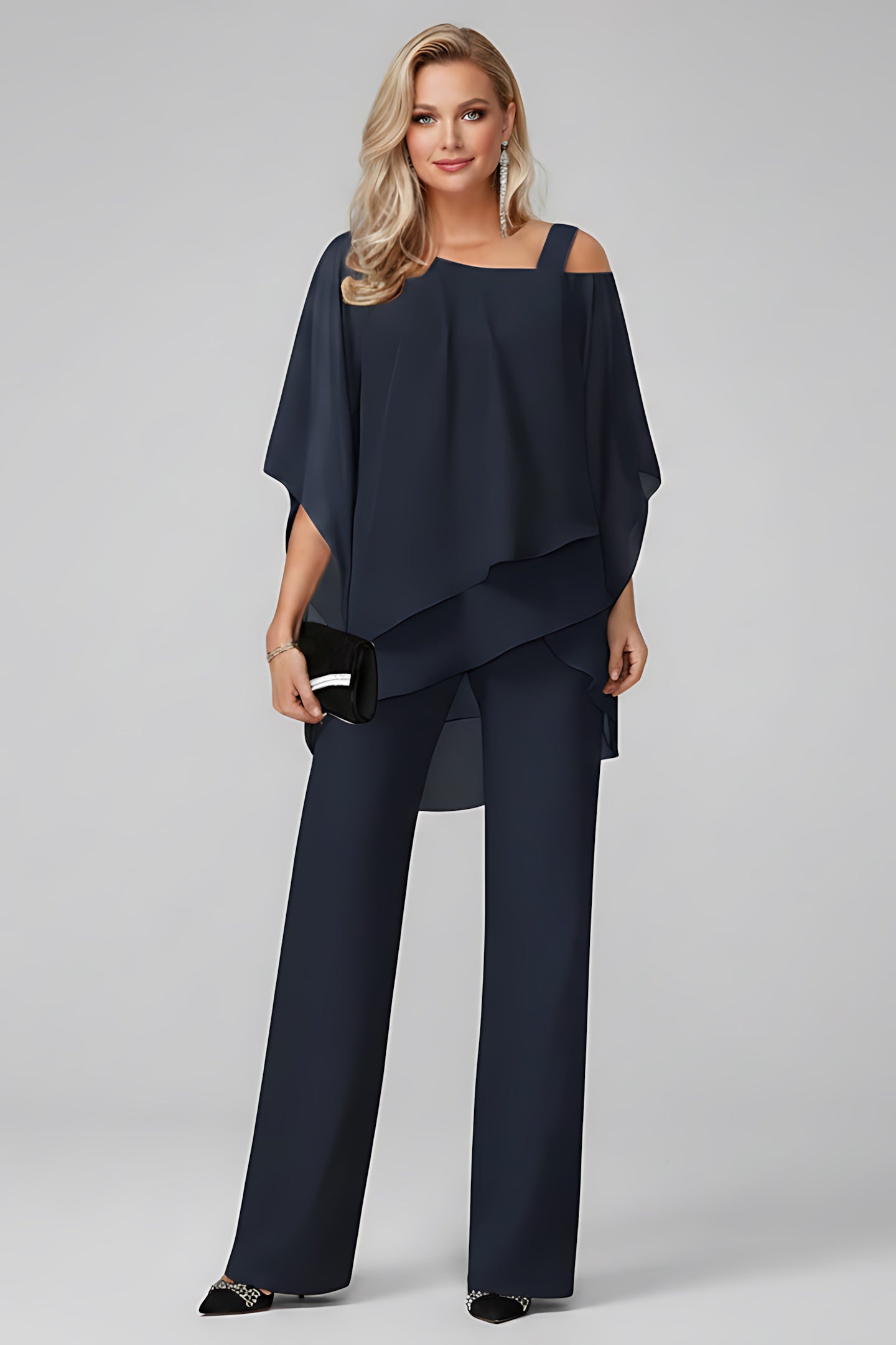 Aurora – Cold Shoulder Cape Top and Pants Set