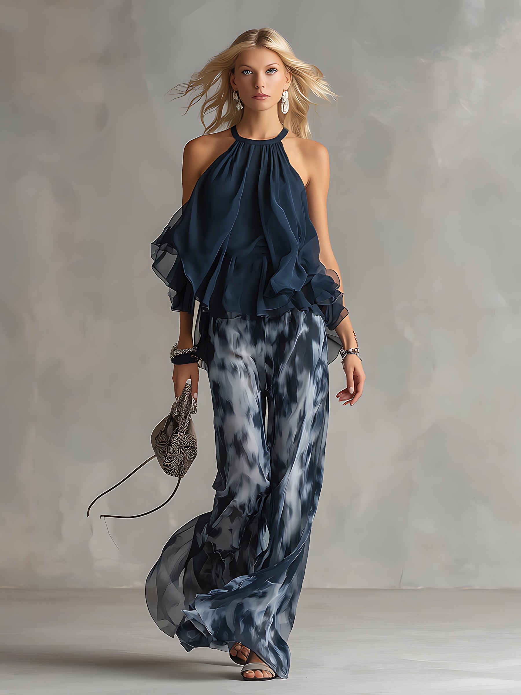 Aurora – Halter Top and Tie Dye Wide Leg Pants Set