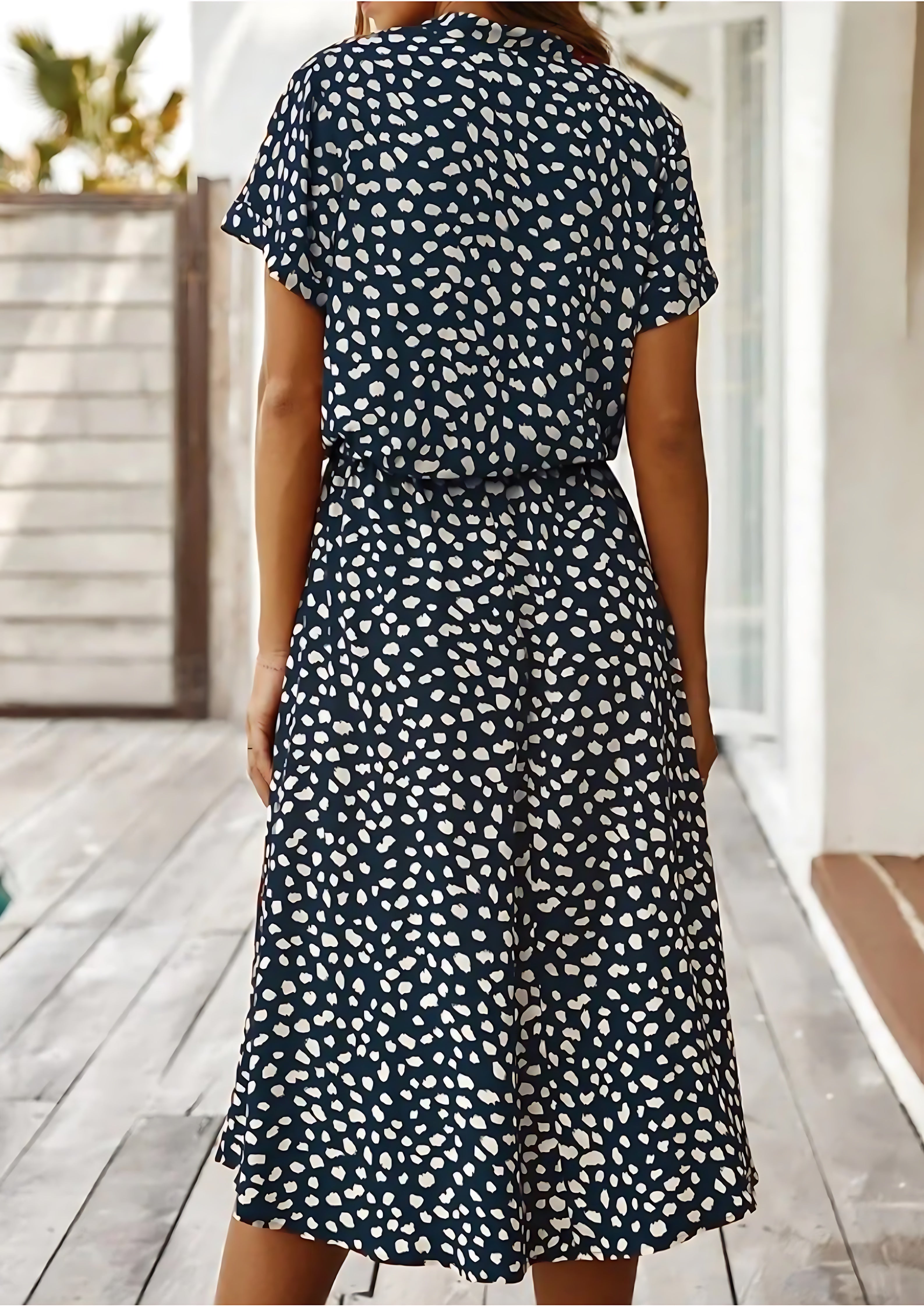 Aurora – Spotted Print Short Sleeve A Line Midi Dress