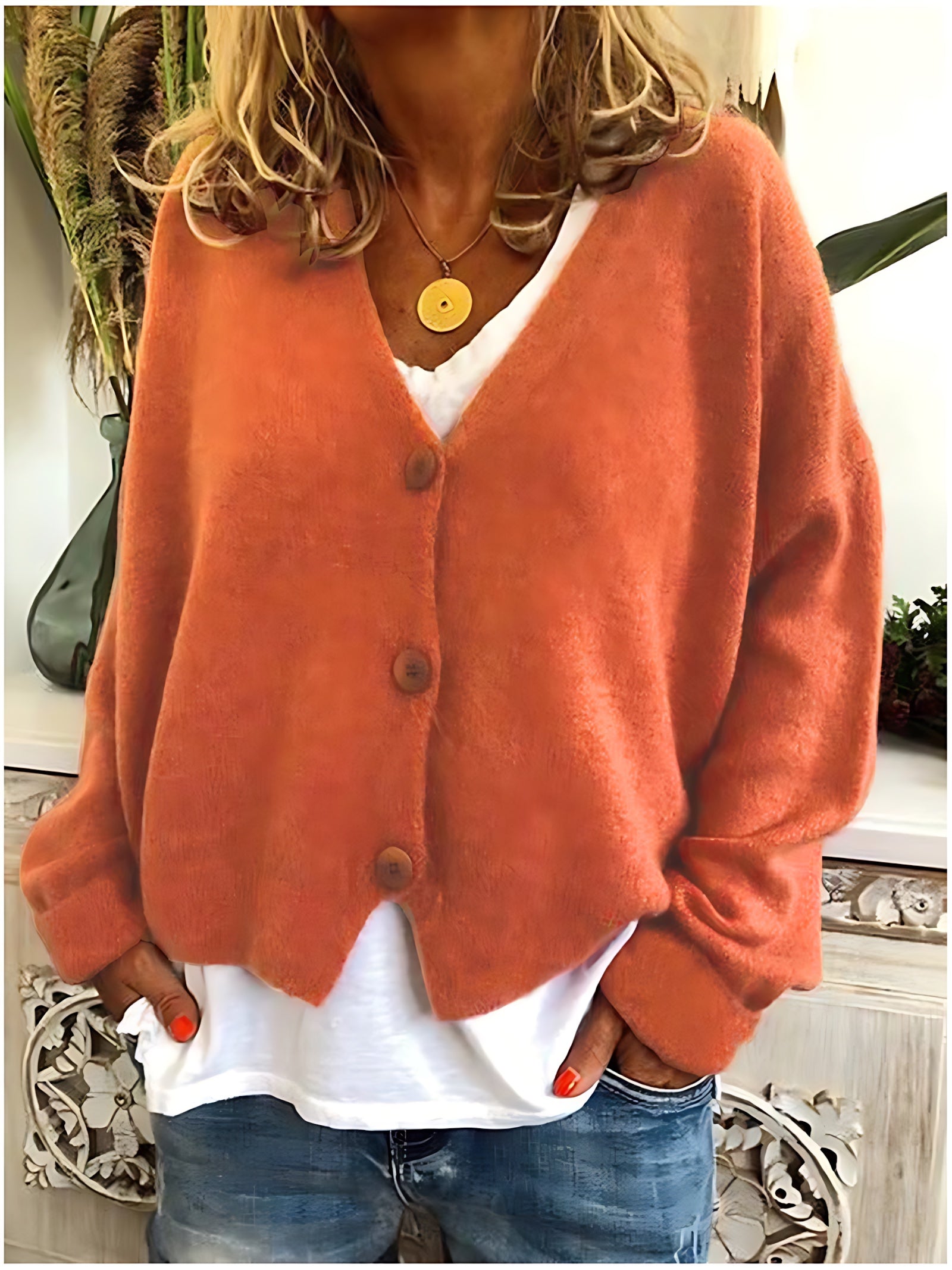 Aurora – V Neck Button Up Knit Cardigan