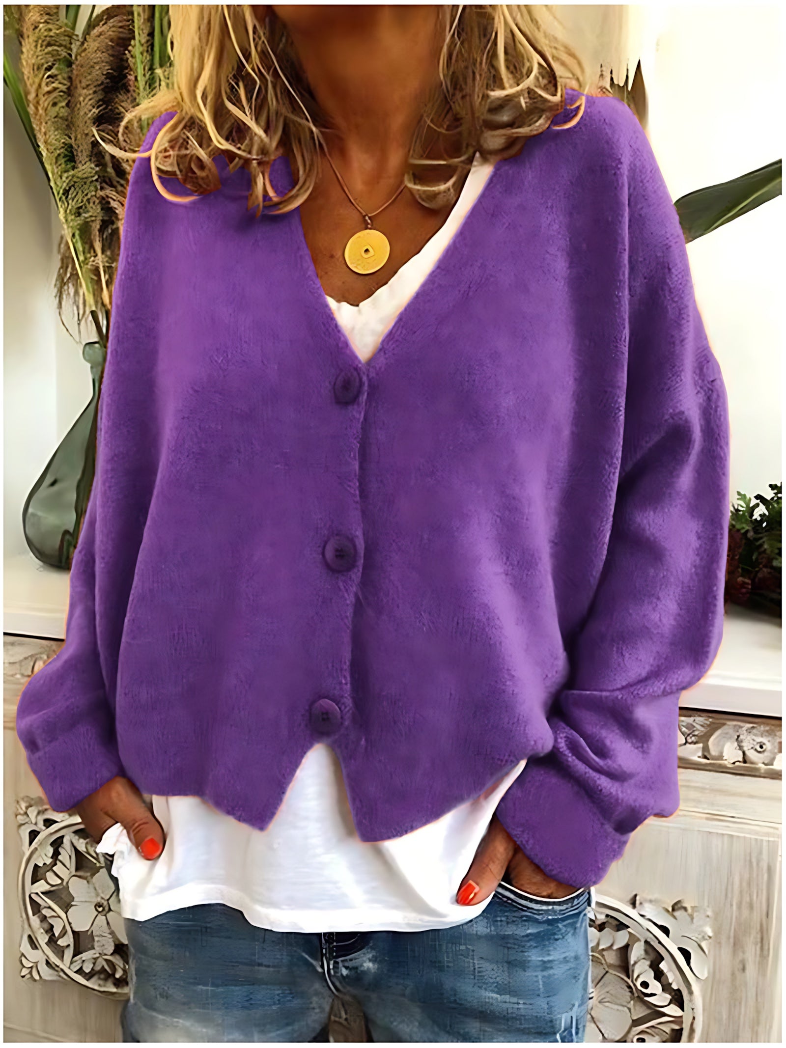 Aurora – V Neck Button Up Knit Cardigan