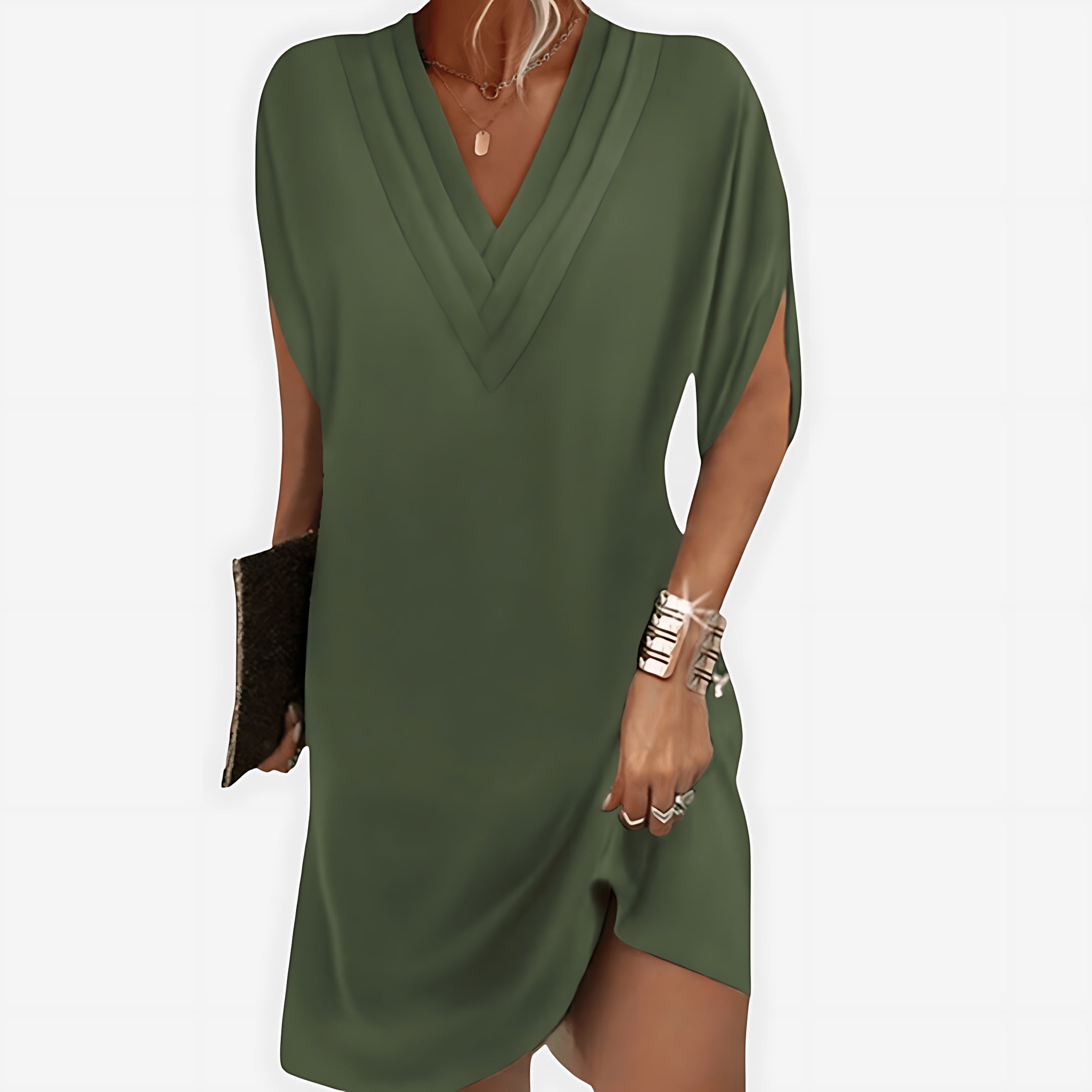 Autumn – Draped V Neck Batwing Sleeve Dress