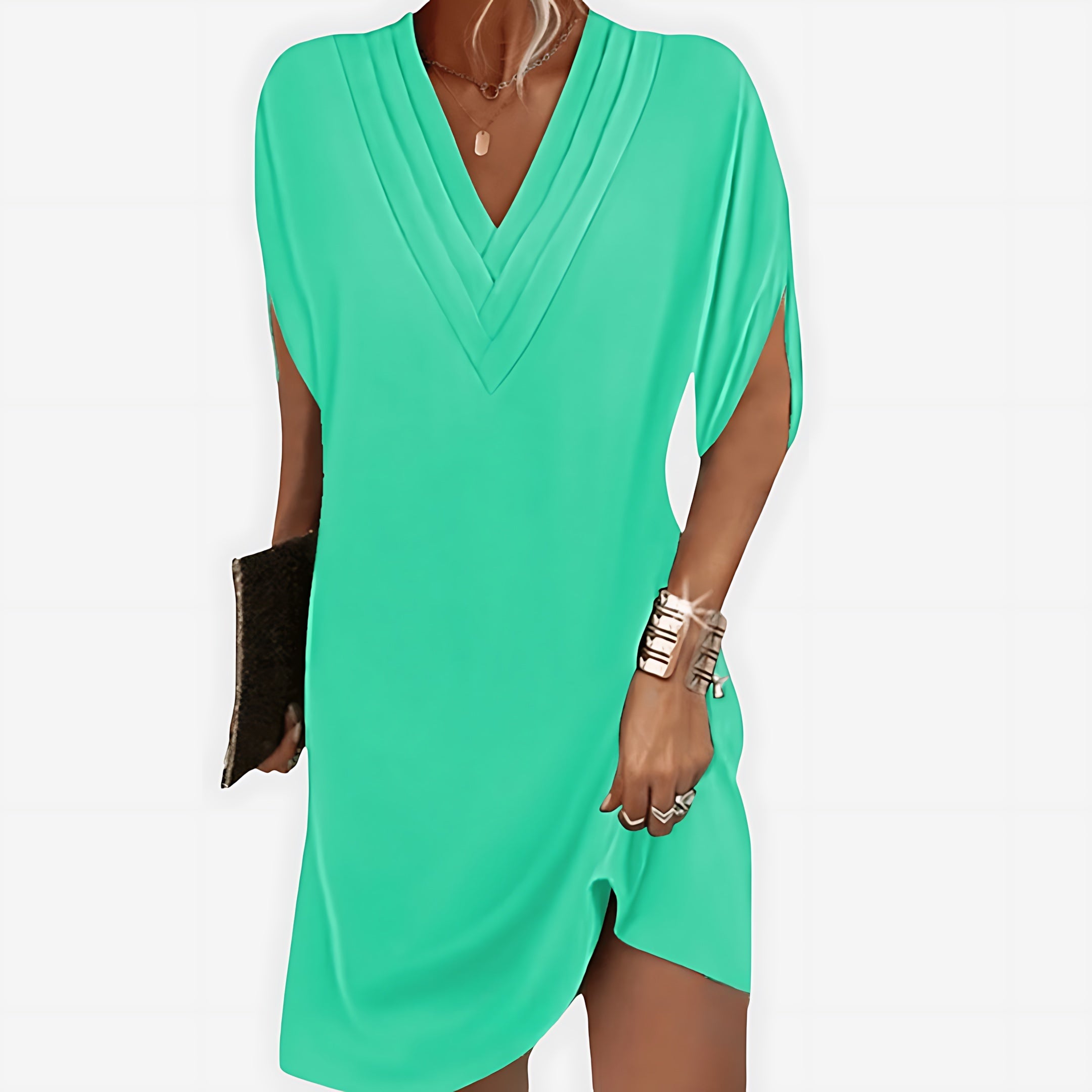 Autumn – Draped V Neck Batwing Sleeve Dress