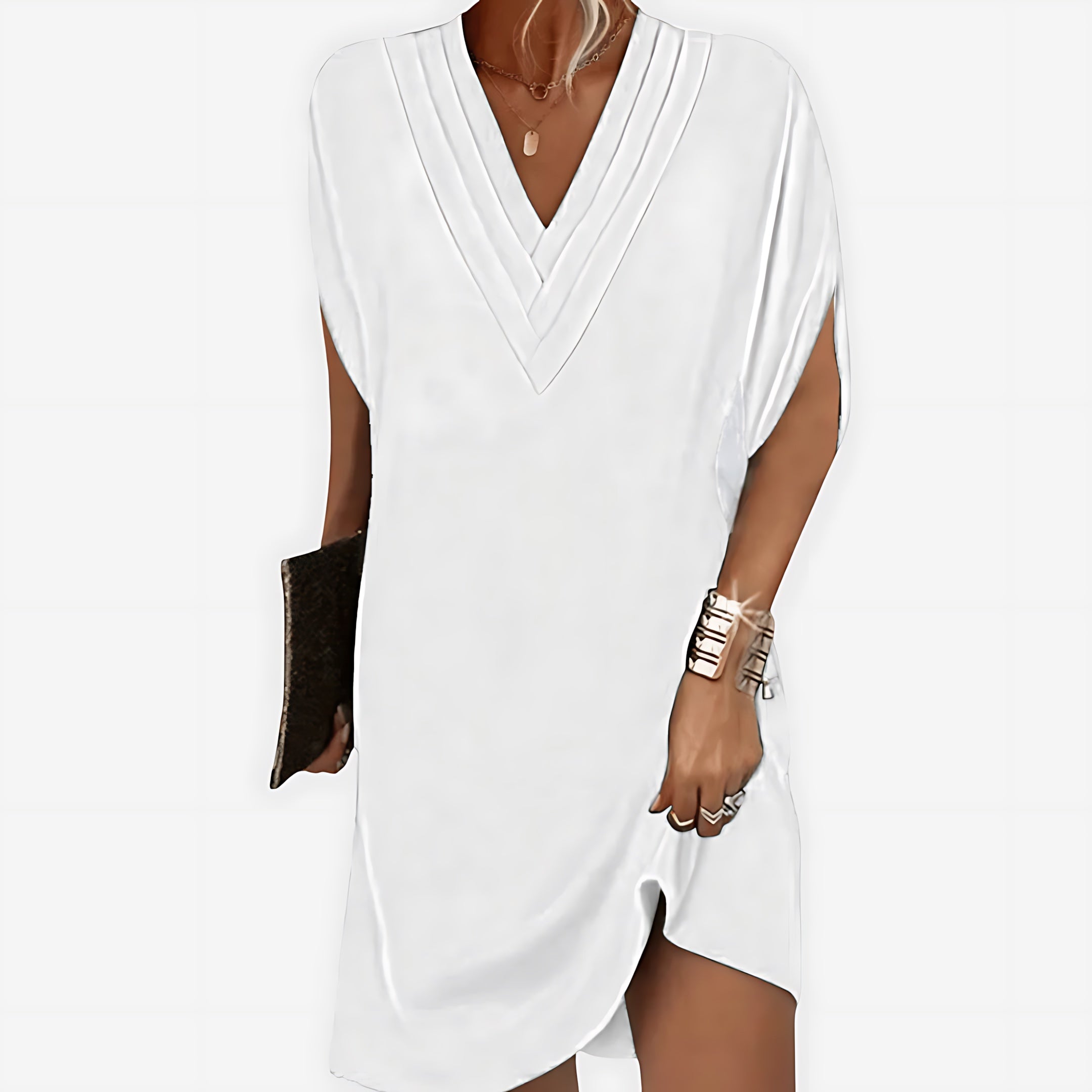 Autumn – Draped V Neck Batwing Sleeve Dress
