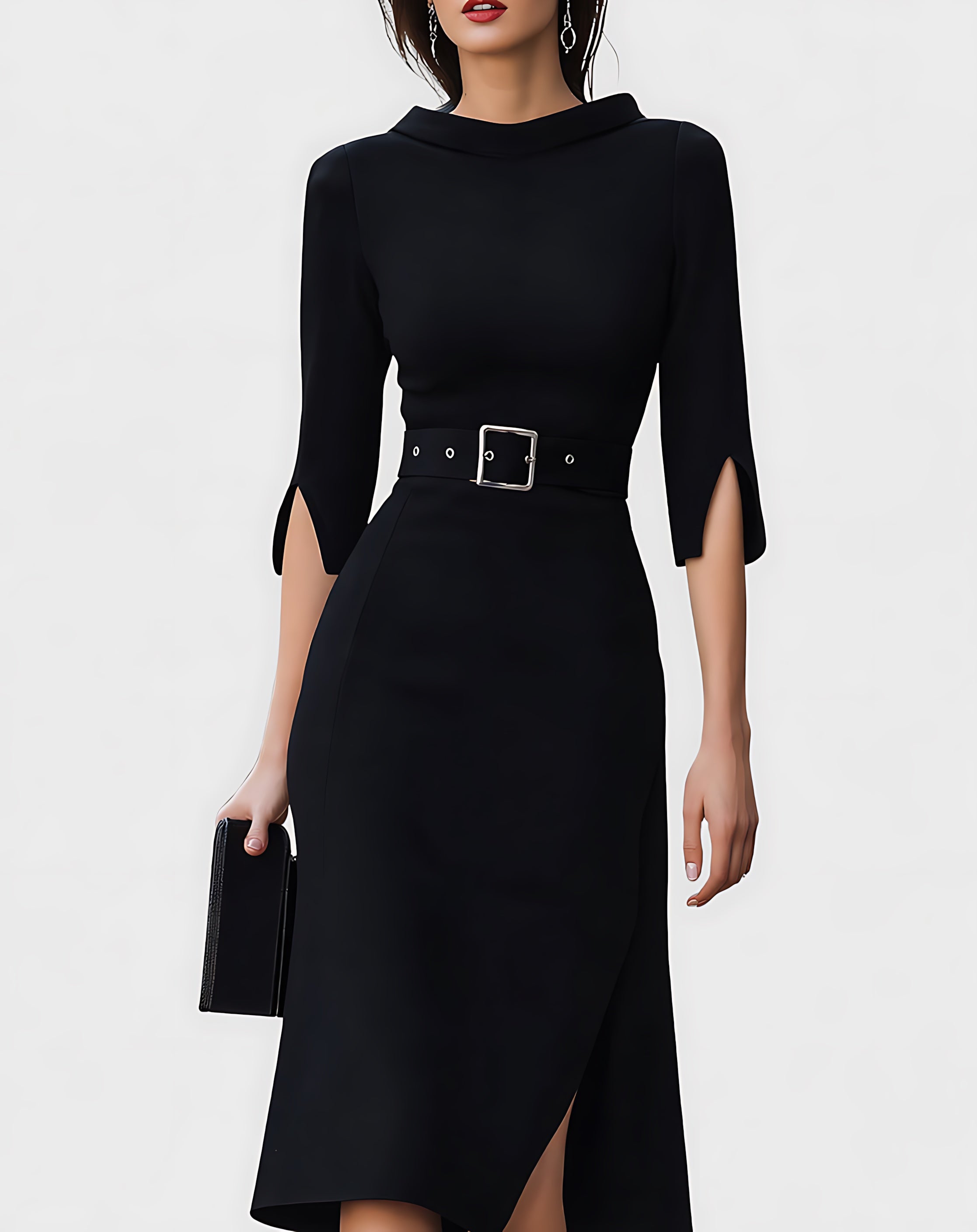 Autumn – Mock Neck Split Sleeve Pencil Midi Dress