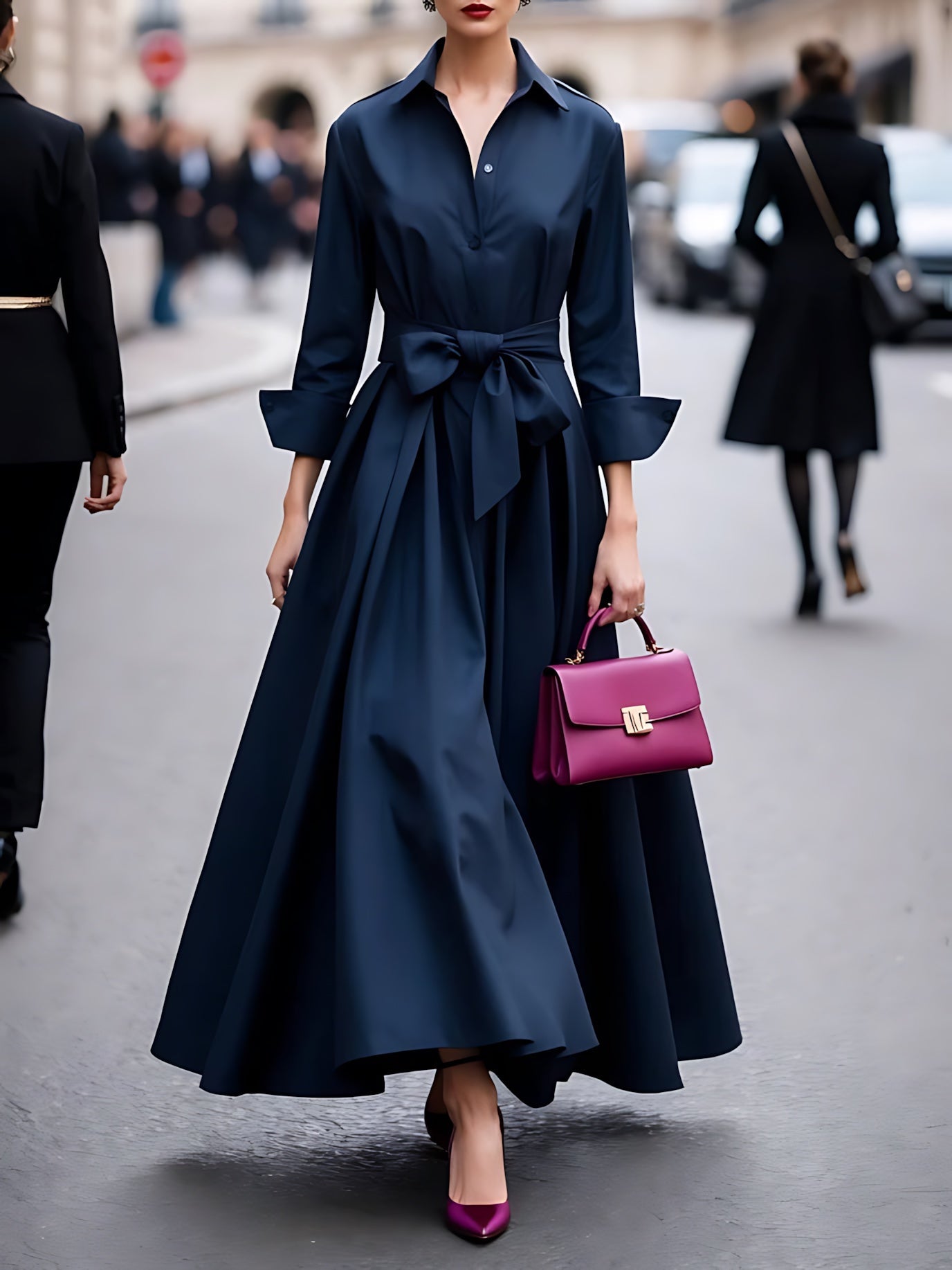 Autumn – Satin Wrap Tie Waist Evening Maxi Dress