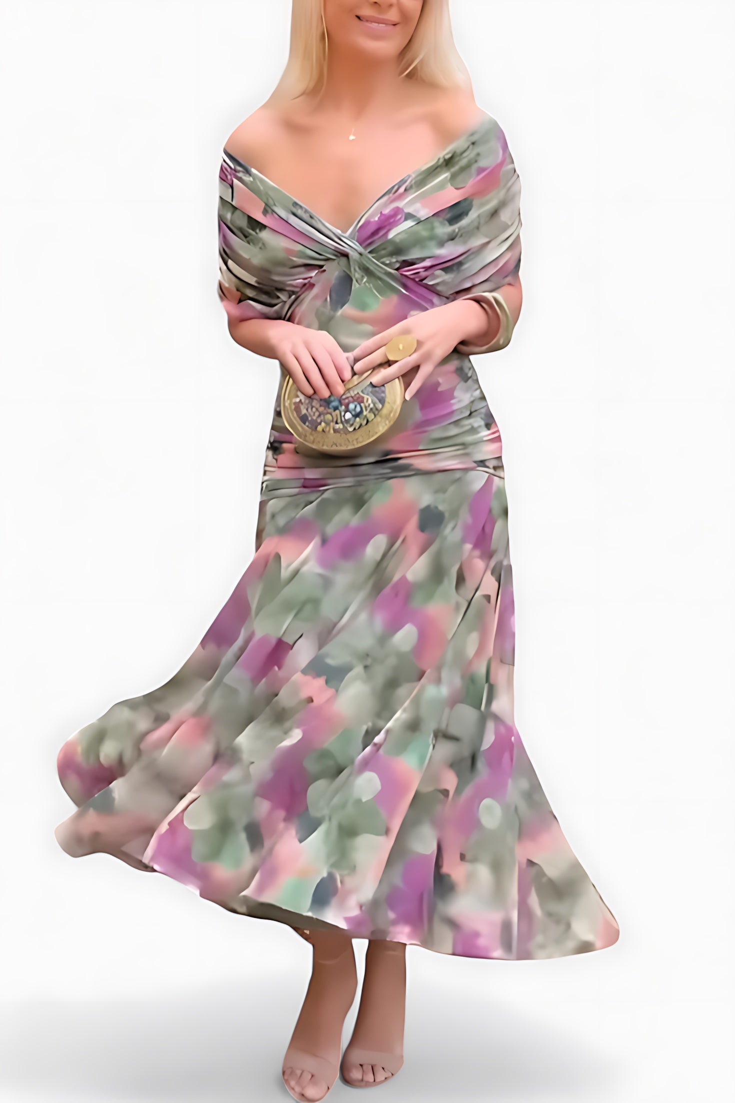 Ava – Mesh Off Shoulder Ruched Evening Maxi Dress
