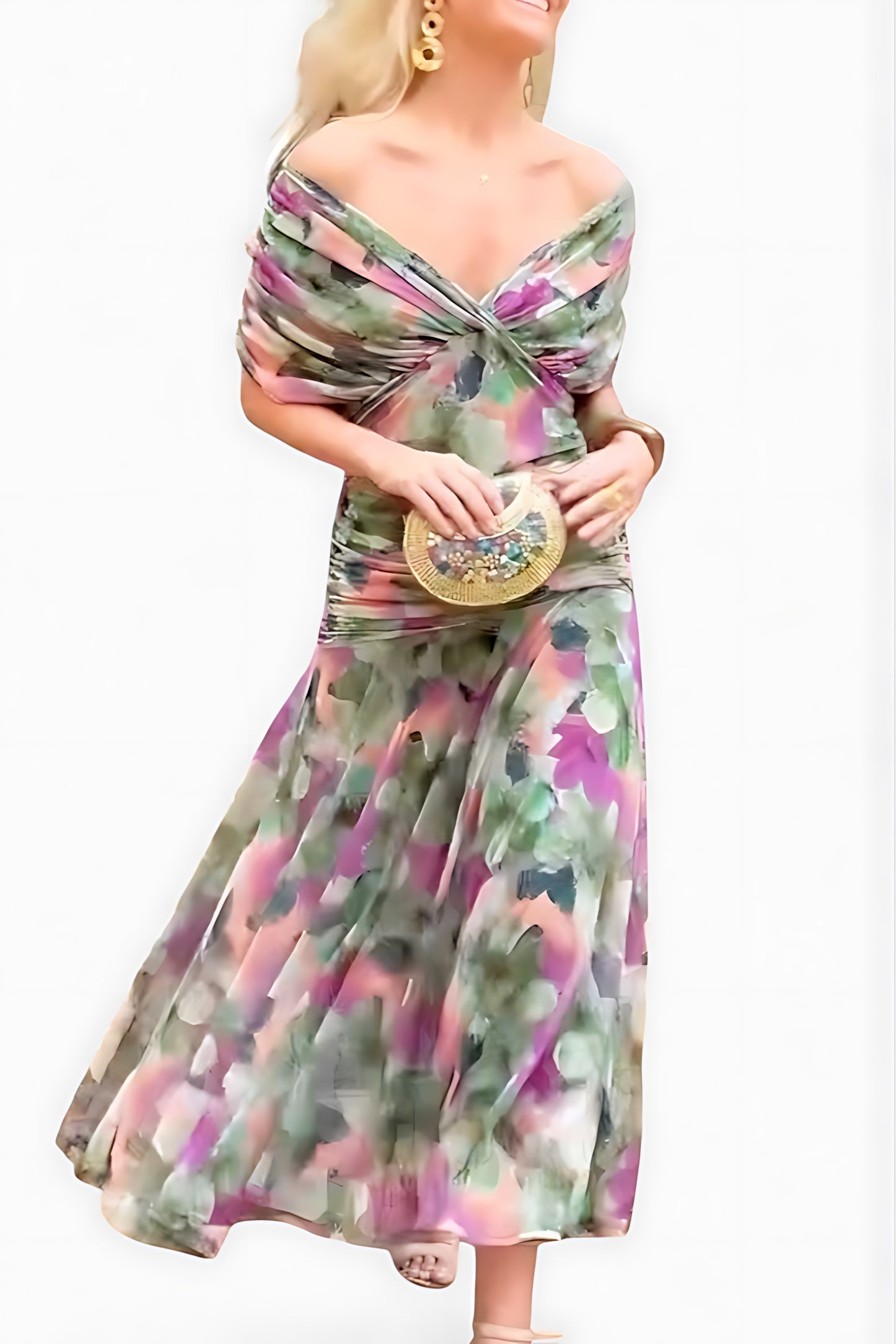 Ava – Mesh Off Shoulder Ruched Evening Maxi Dress