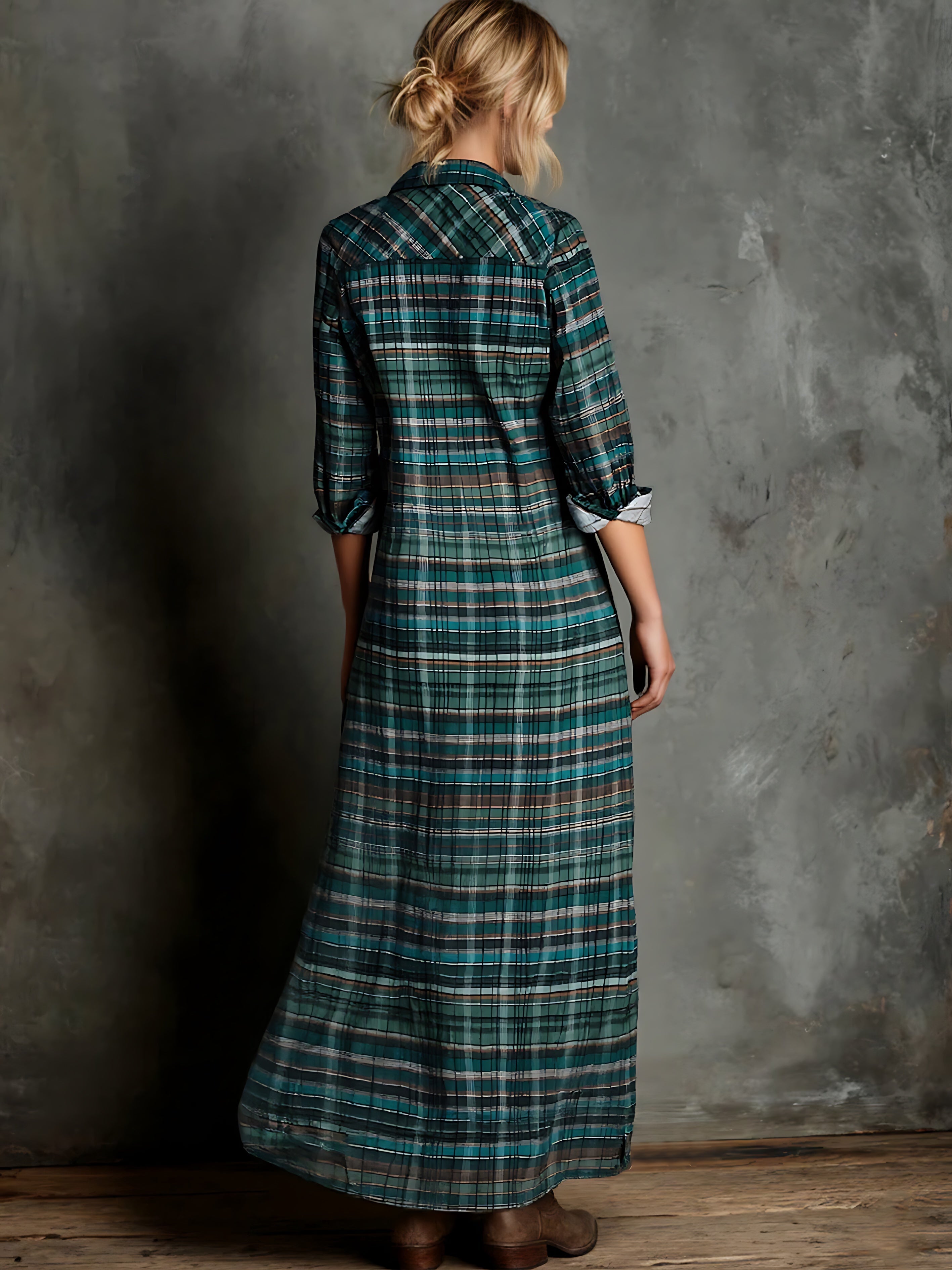 Ava – Plaid Collared Maxi Shirt Dress