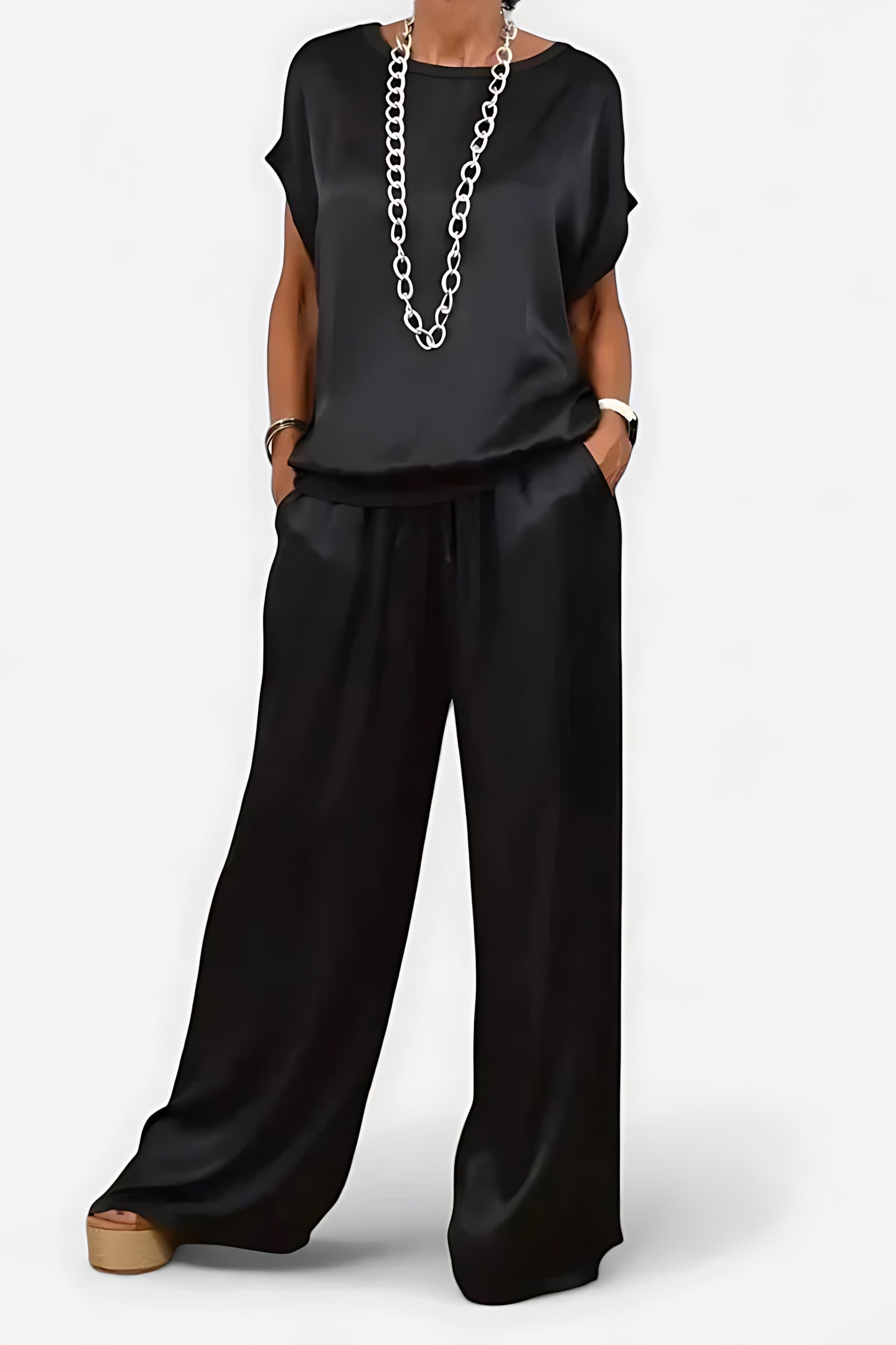 Ava – Satin Top and Wide Leg Pants Evening Set