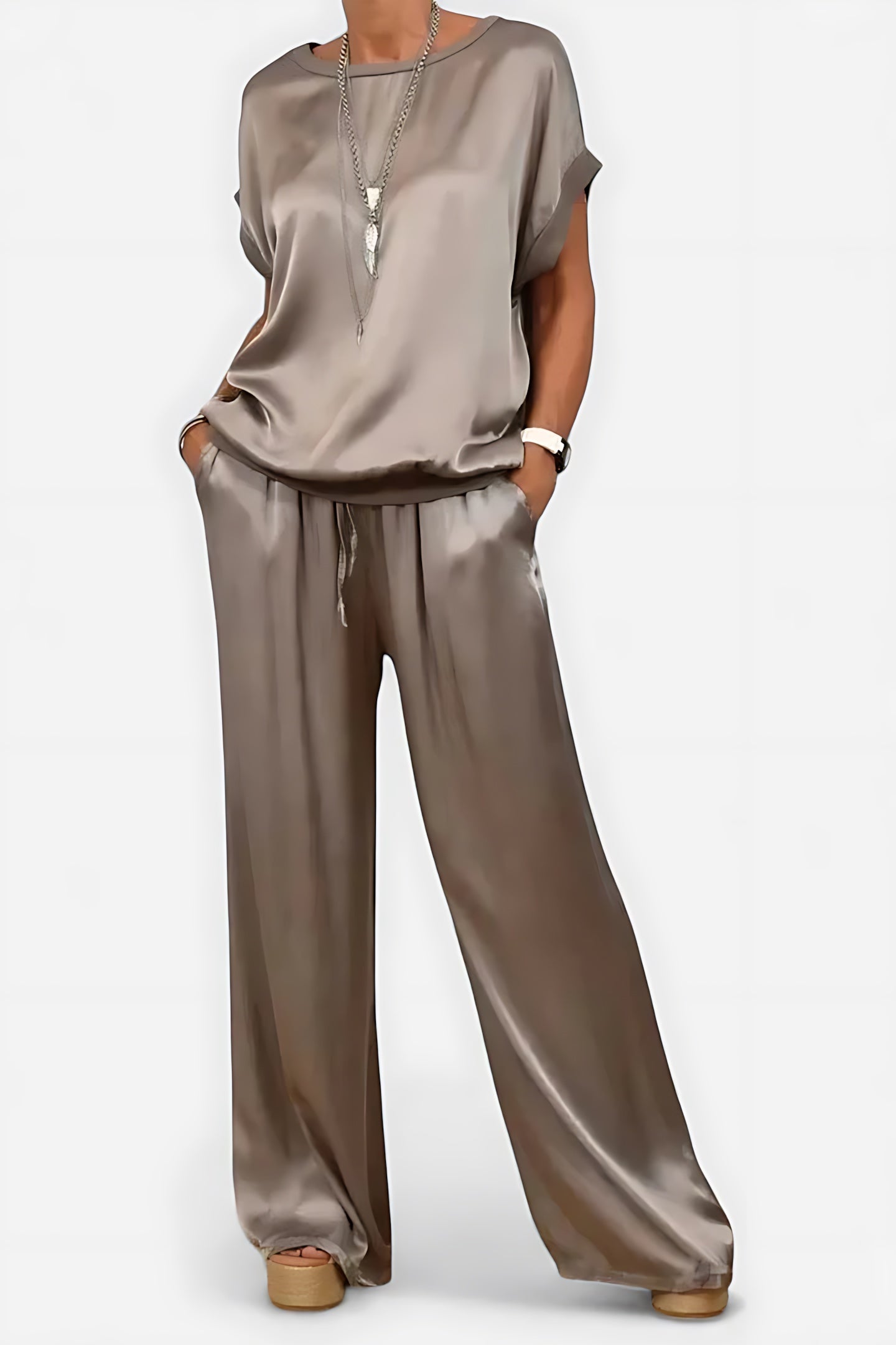 Ava – Satin Top and Wide Leg Pants Evening Set