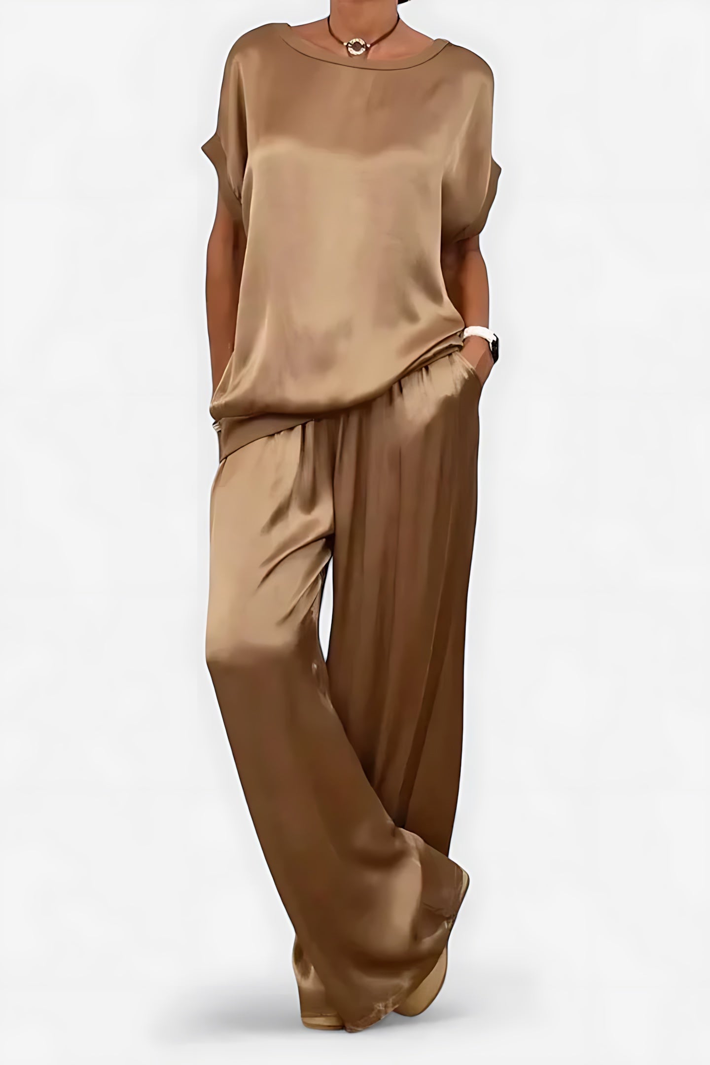 Ava – Satin Top and Wide Leg Pants Evening Set