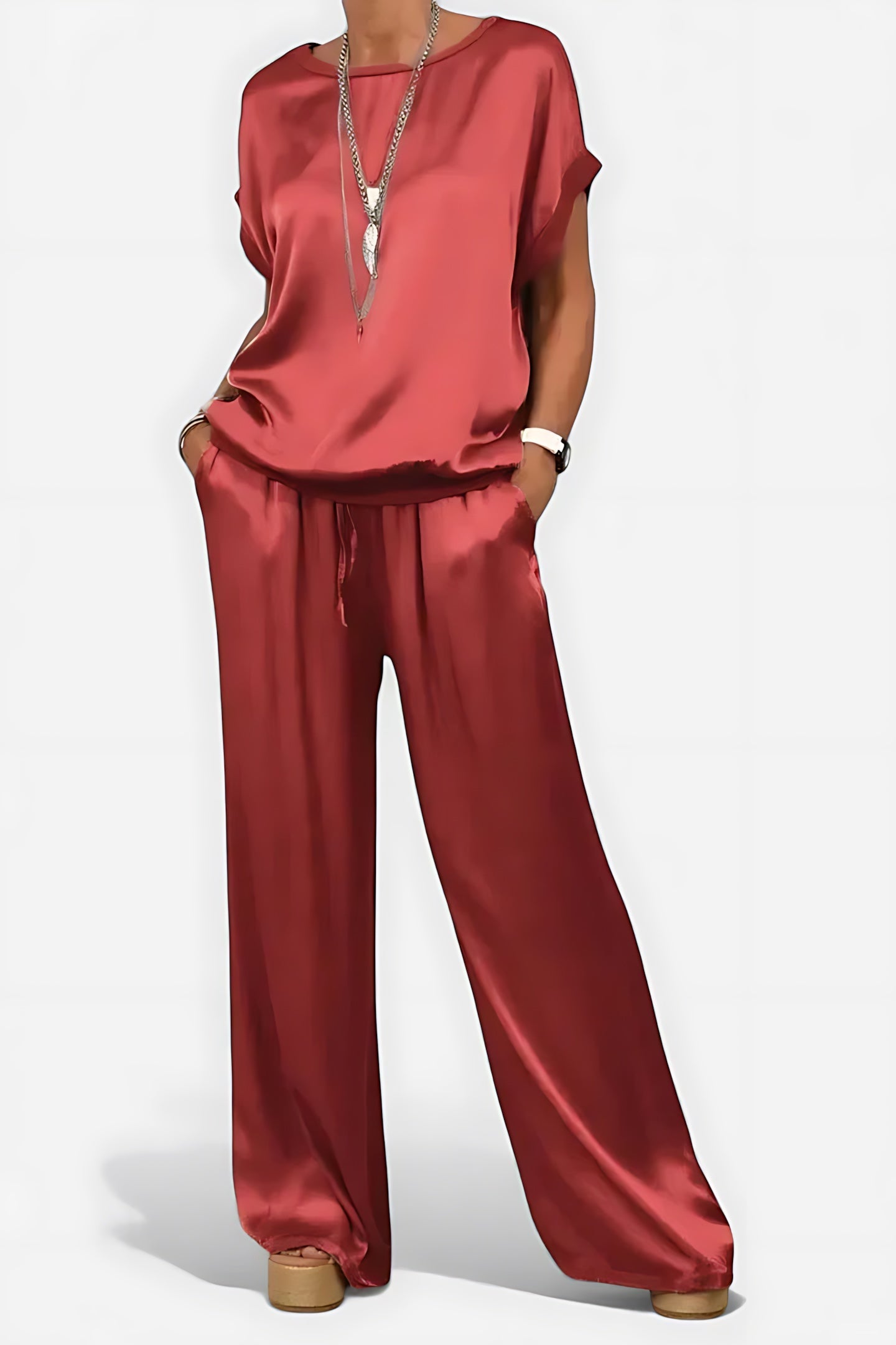 Ava – Satin Top and Wide Leg Pants Evening Set