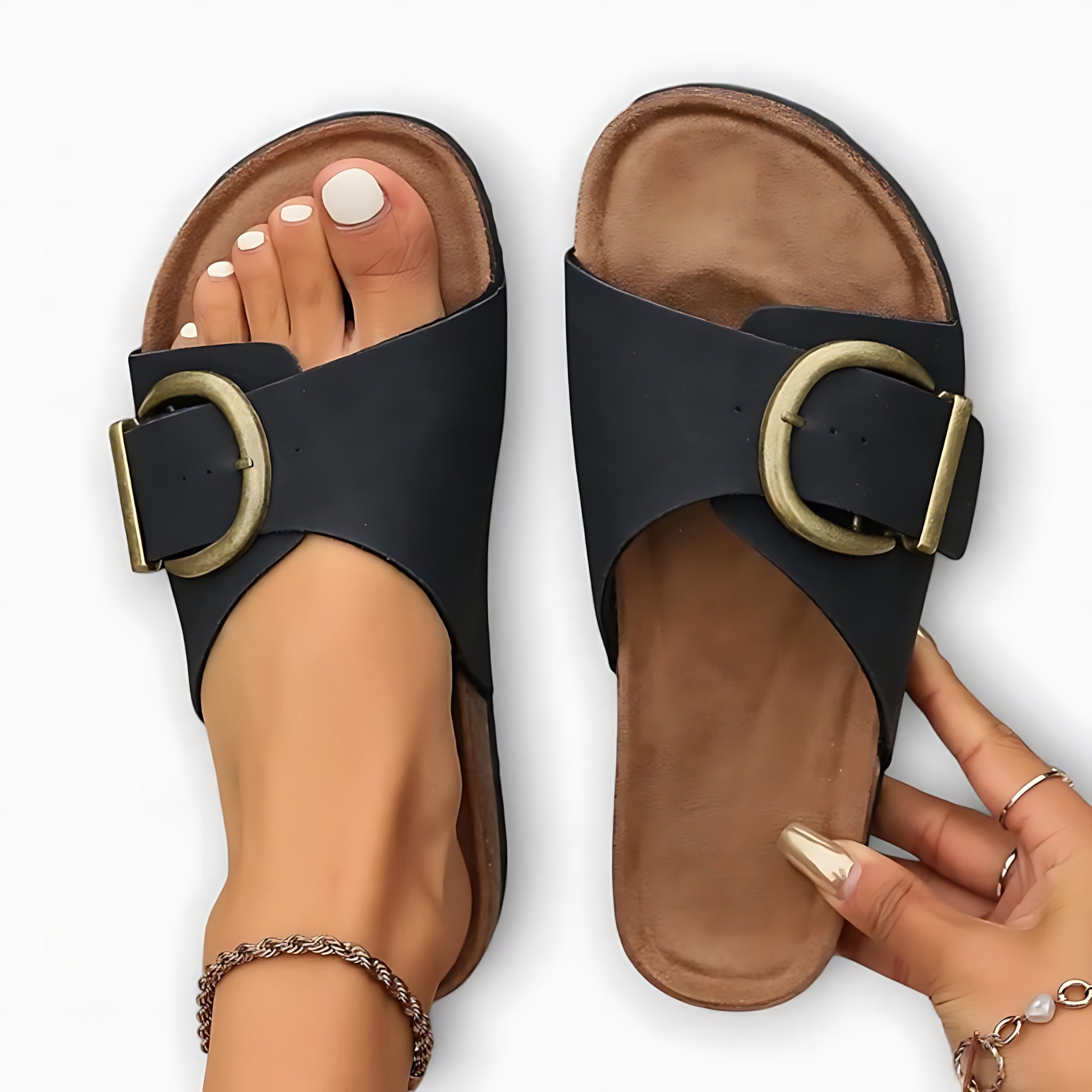 Ava – Wide Strap Flat Slide Sandals