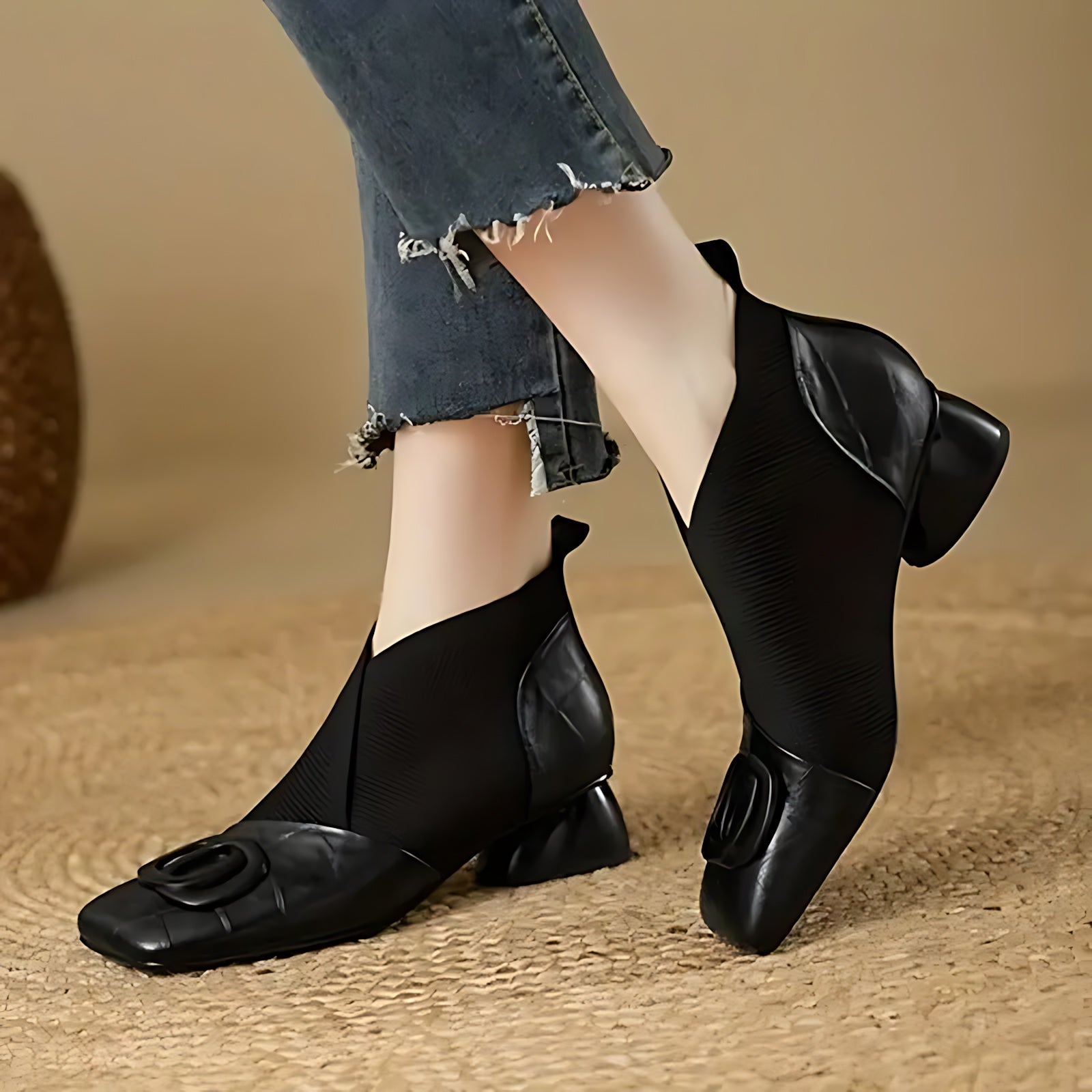 Avery – Leather Pointed Toe Low Heel Ankle Boots