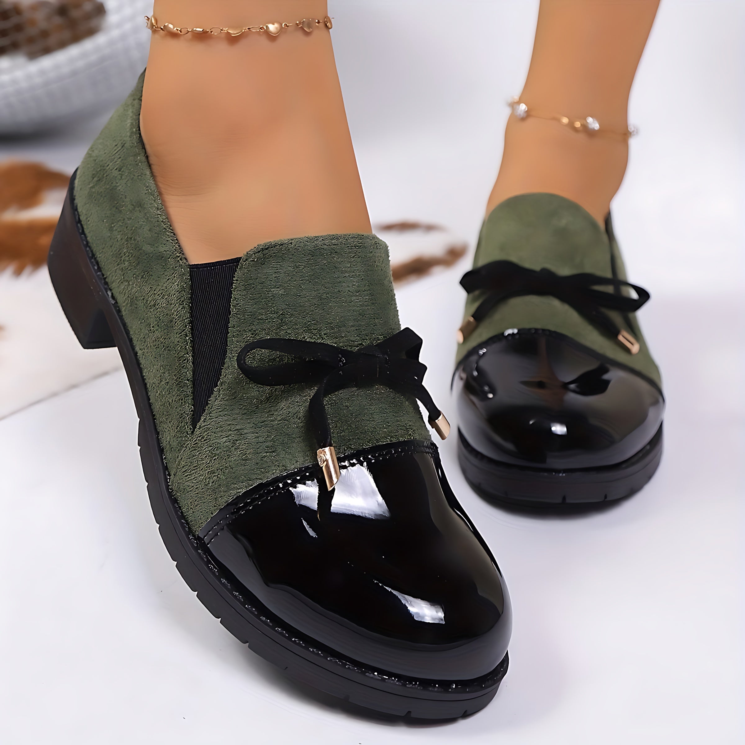 Avery – Patent Bow Block Heel Loafers