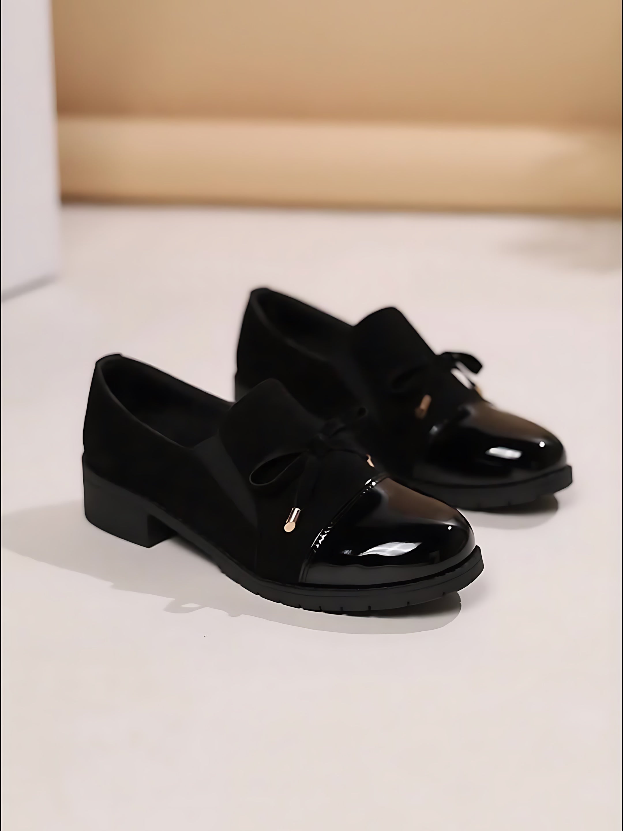 Avery – Patent Bow Block Heel Loafers