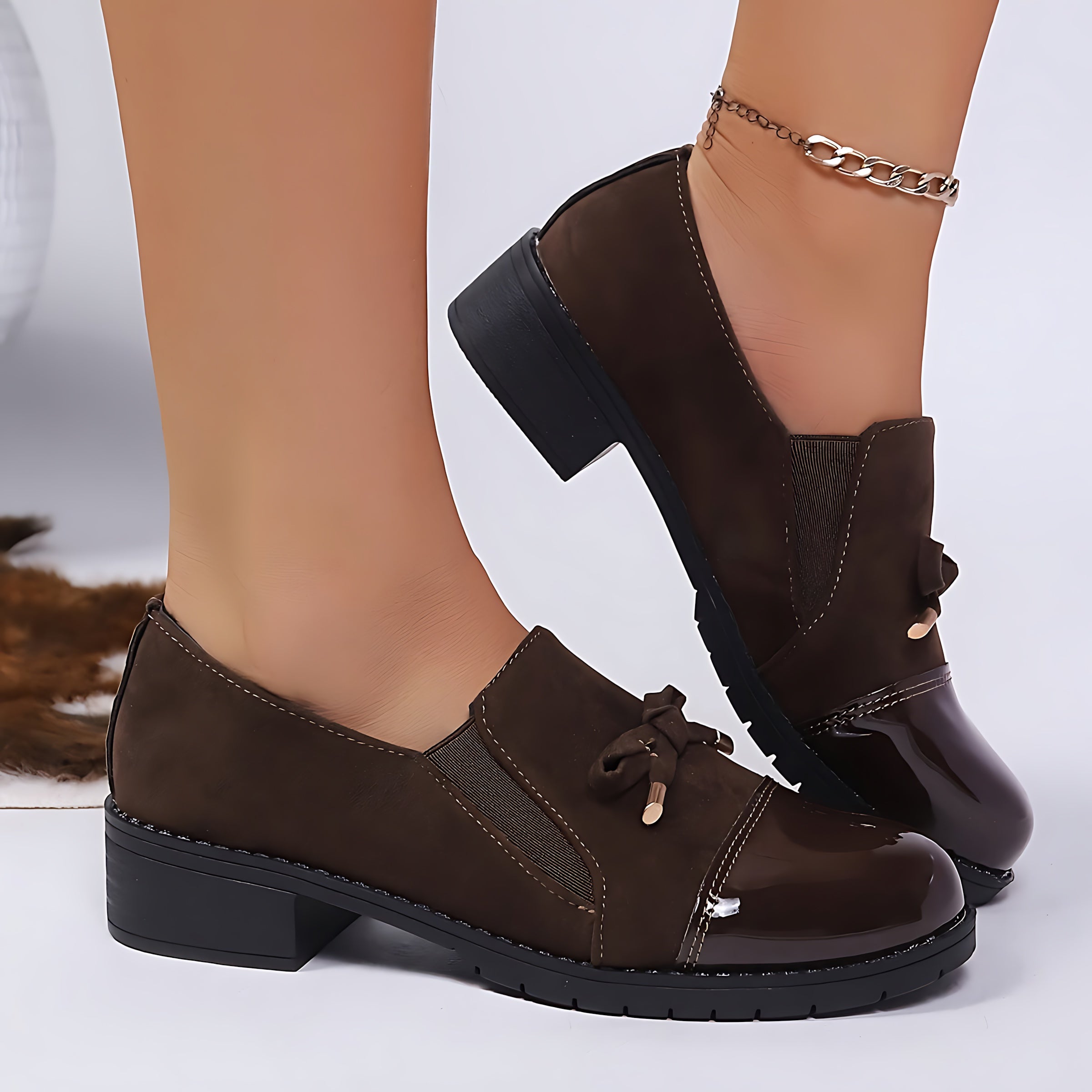 Avery – Patent Bow Block Heel Loafers