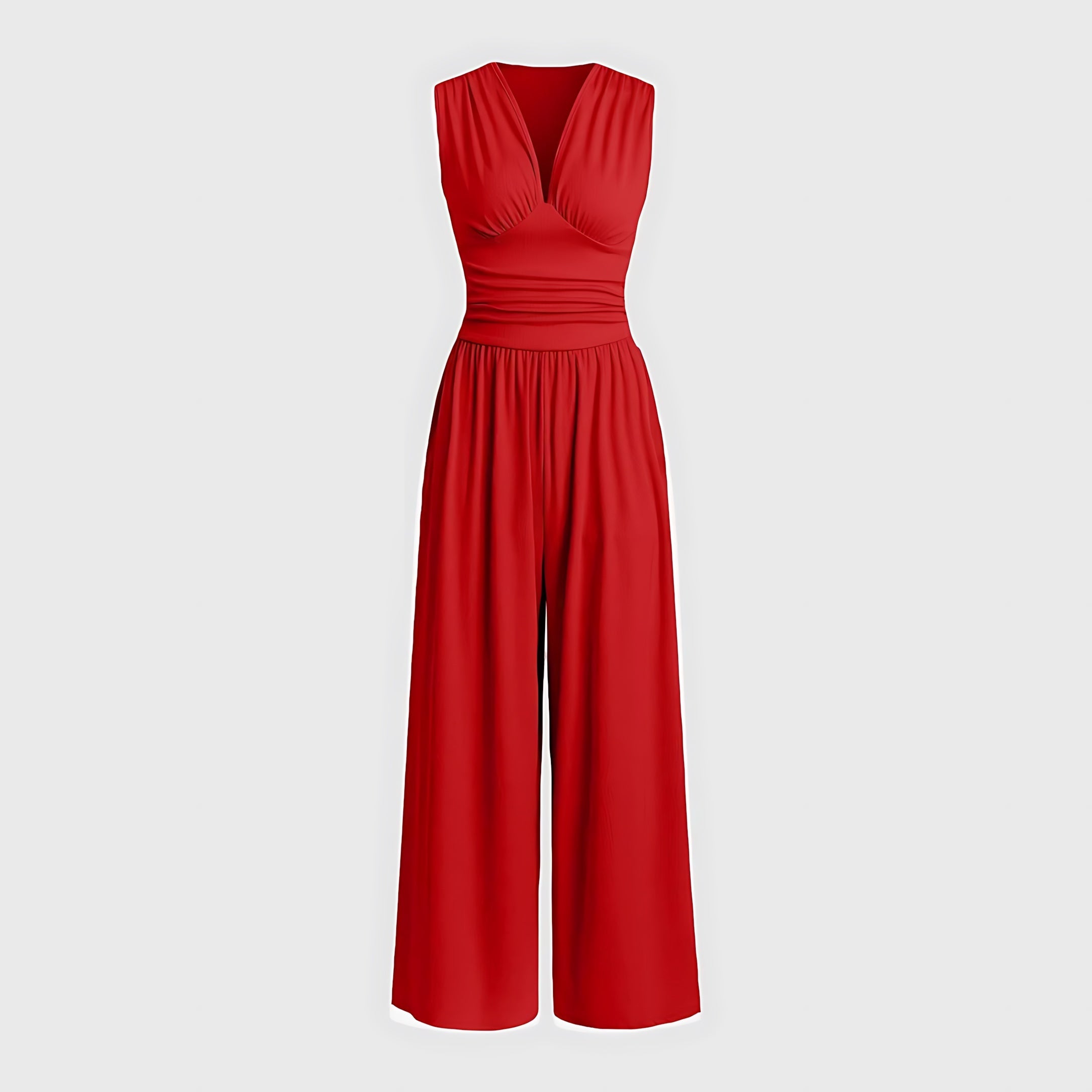 Avery – V Neck Pleated Wide Leg Jumpsuit