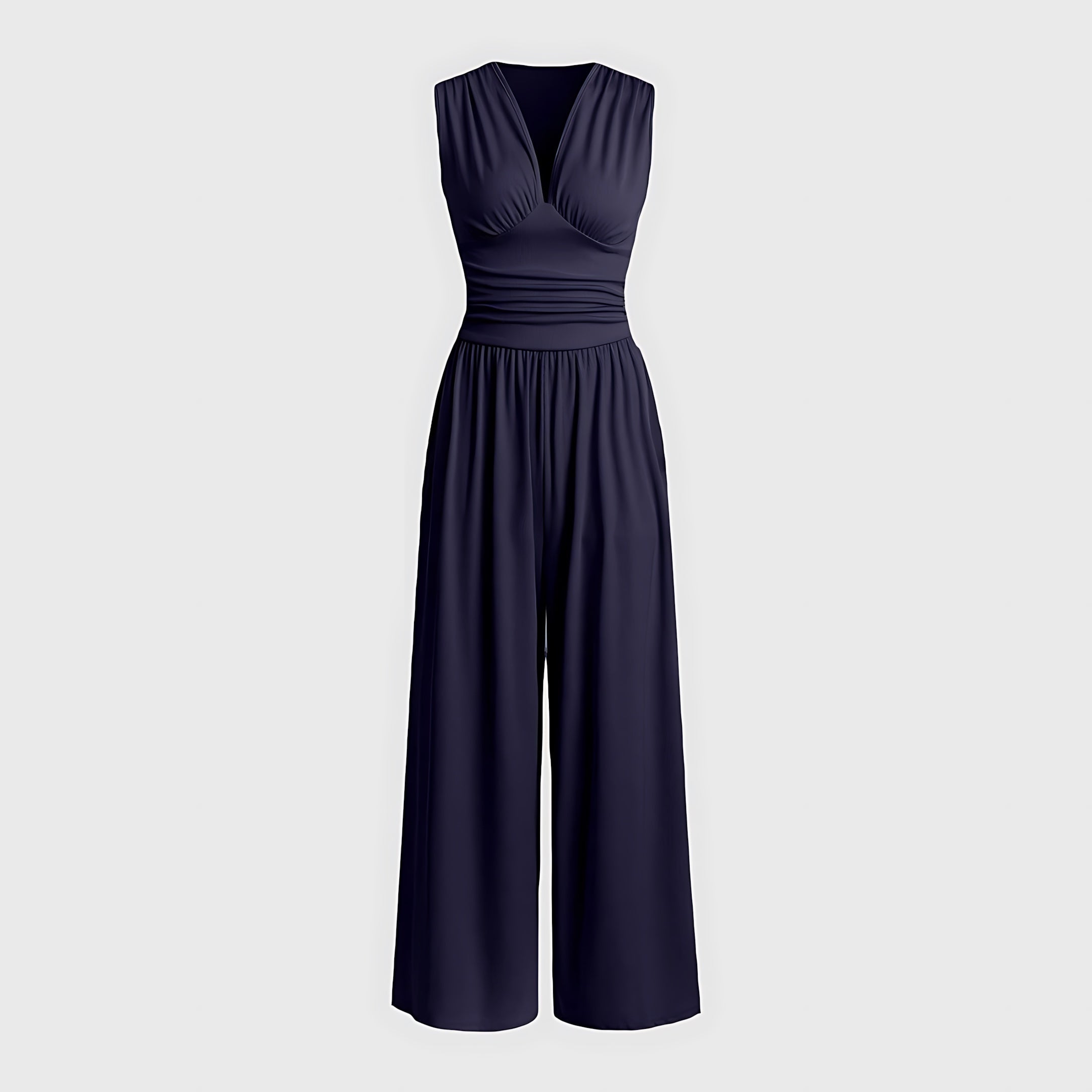 Avery – V Neck Pleated Wide Leg Jumpsuit