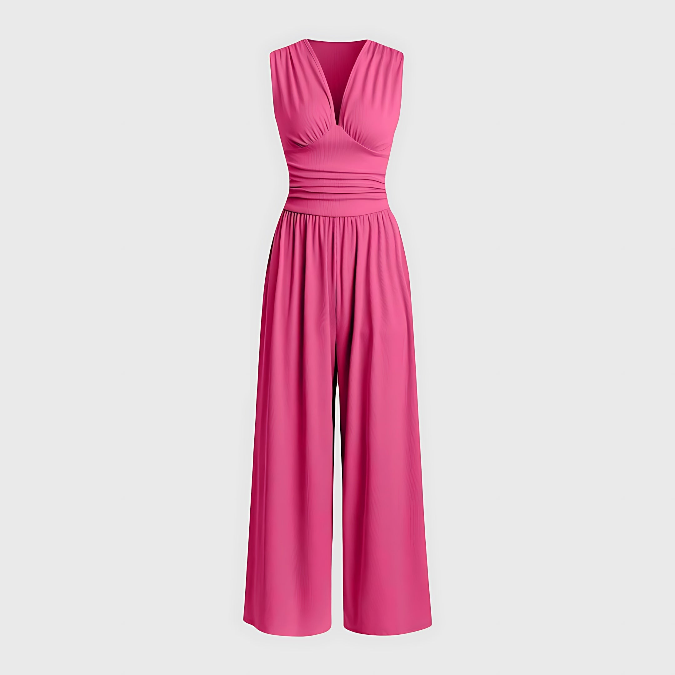 Avery – V Neck Pleated Wide Leg Jumpsuit
