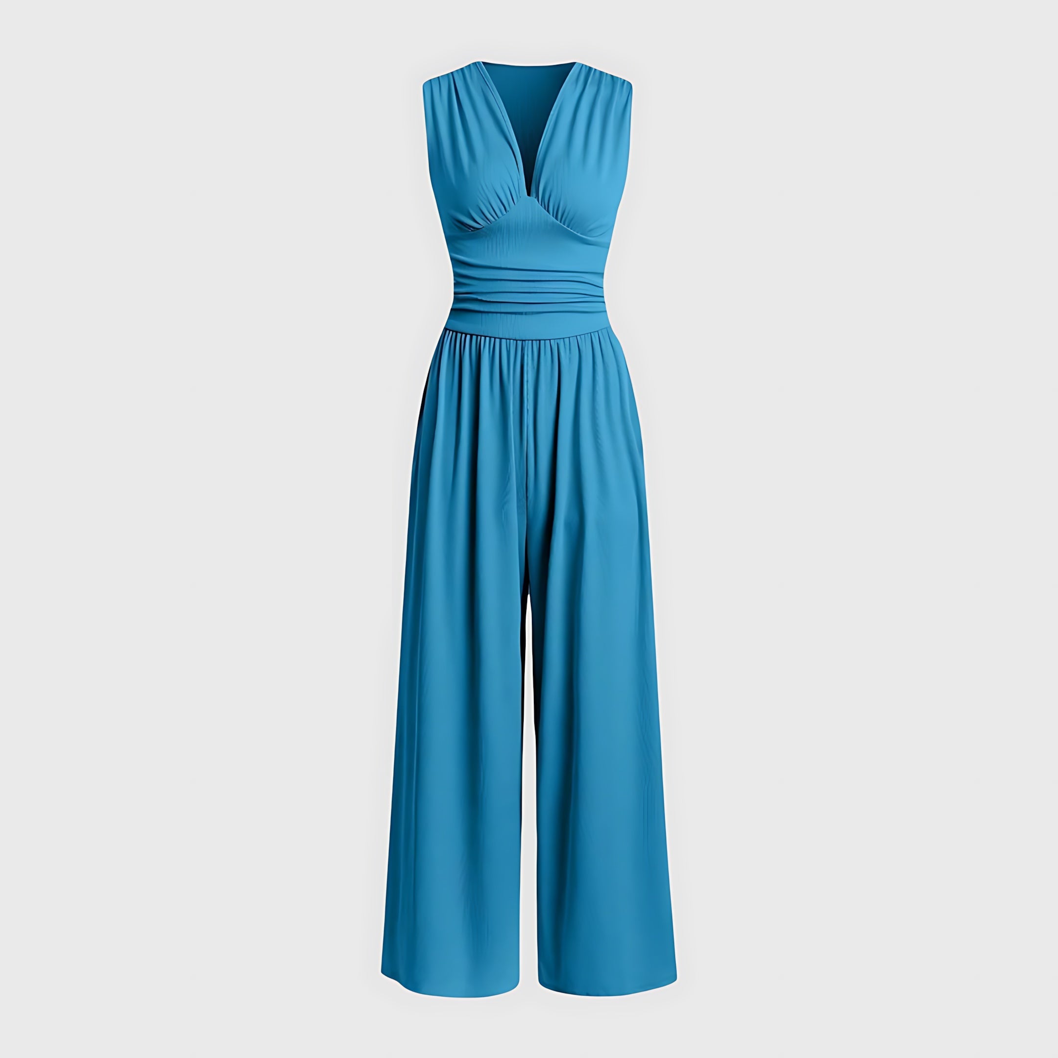 Avery – V Neck Pleated Wide Leg Jumpsuit