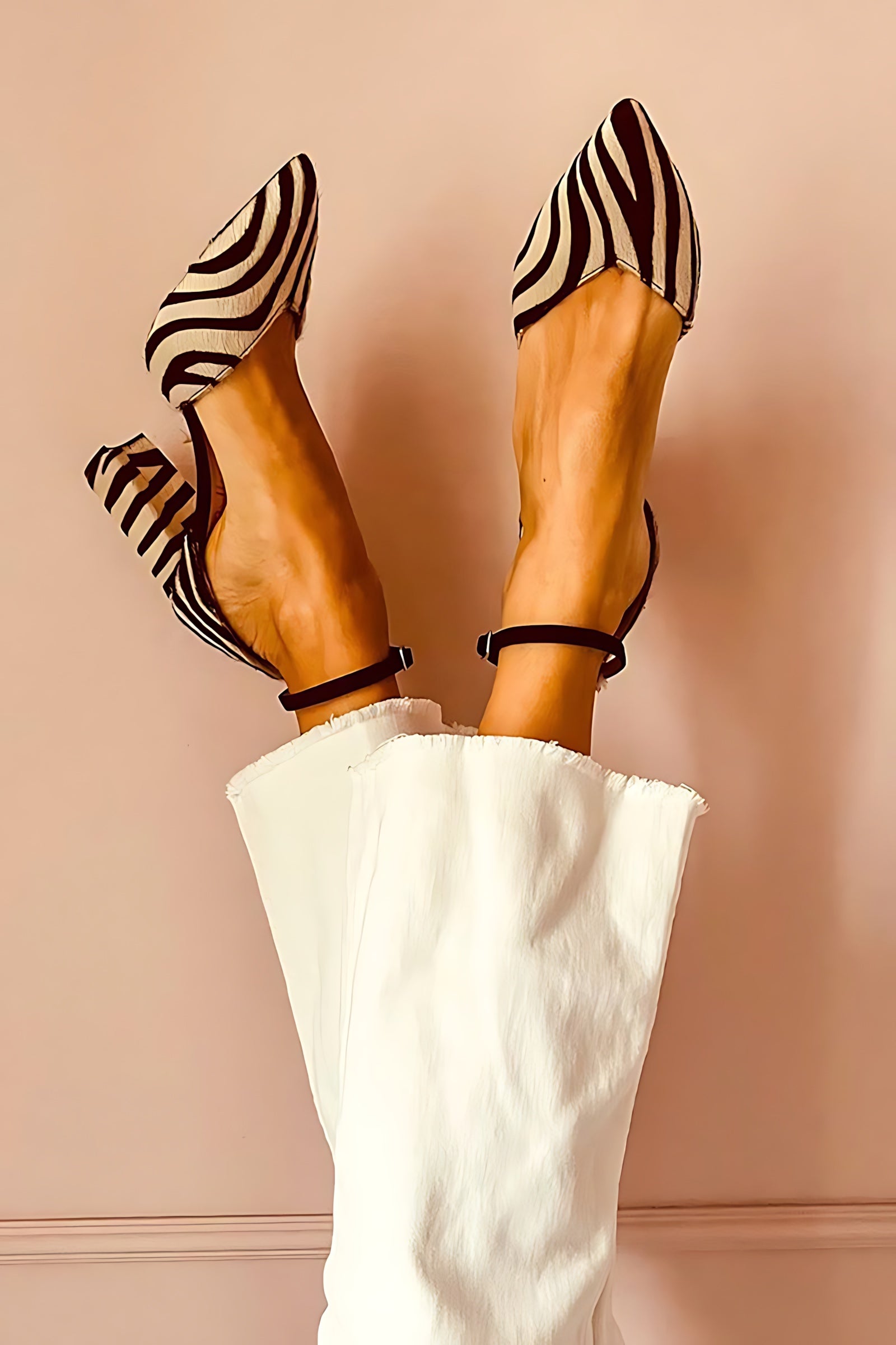 Avery – Zebra Print Pointed Toe Block Heel Mules