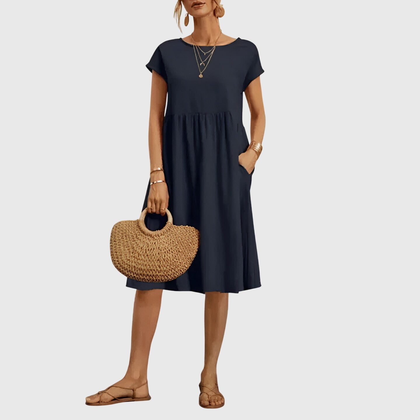 Juliette – Crew Neck Short Sleeve Babydoll Midi Dress