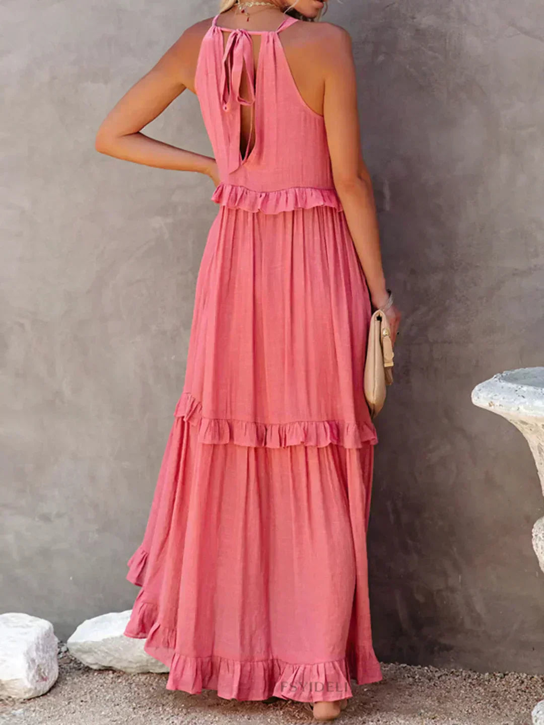 Veronica – High Neck Tiered Ruffle Summer Maxi Dress