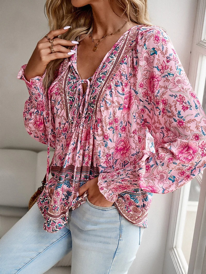 Phoebe – Floral V Neck Ruffle Blouse