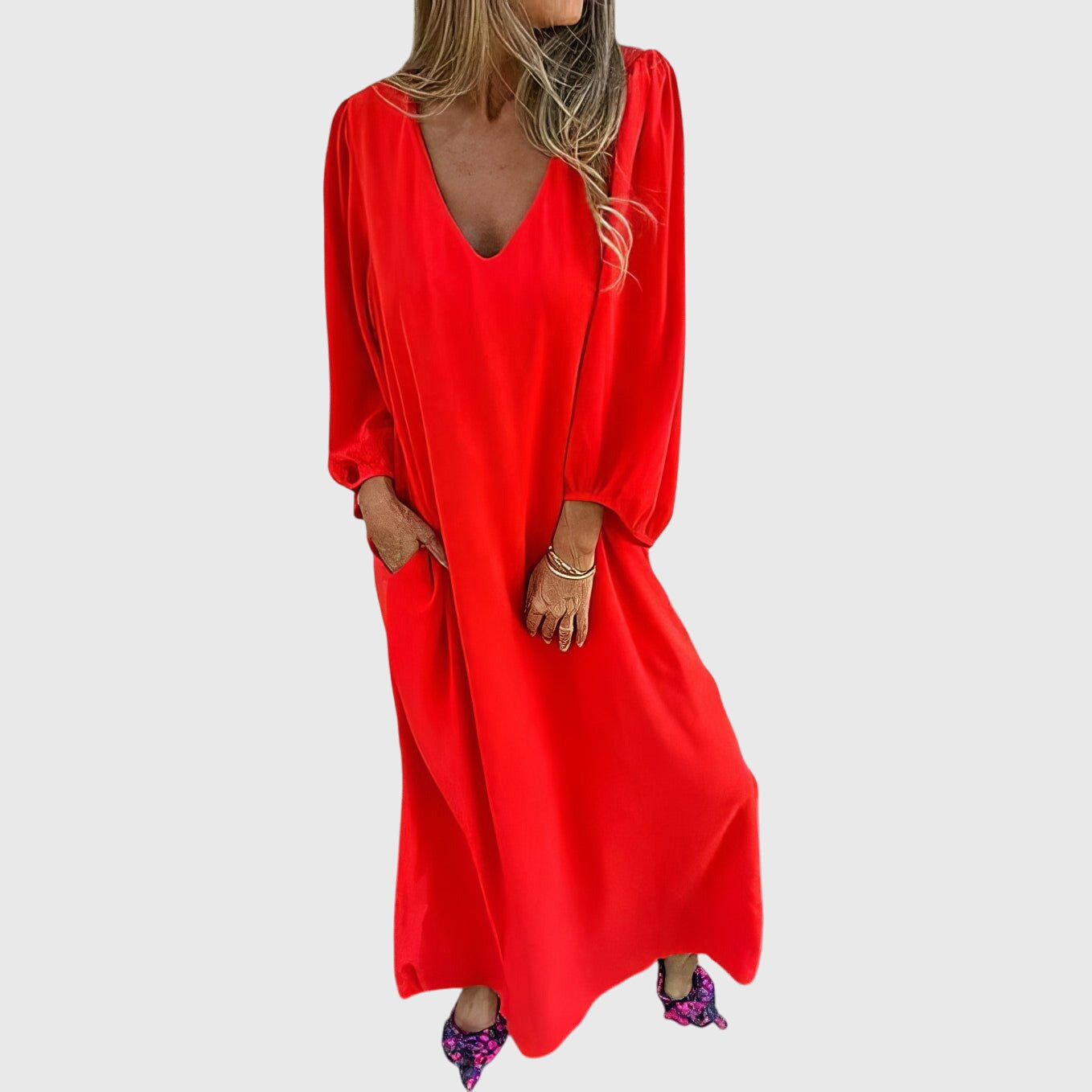 Maya – Balloon Sleeve V Neck Boho Maxi Dress