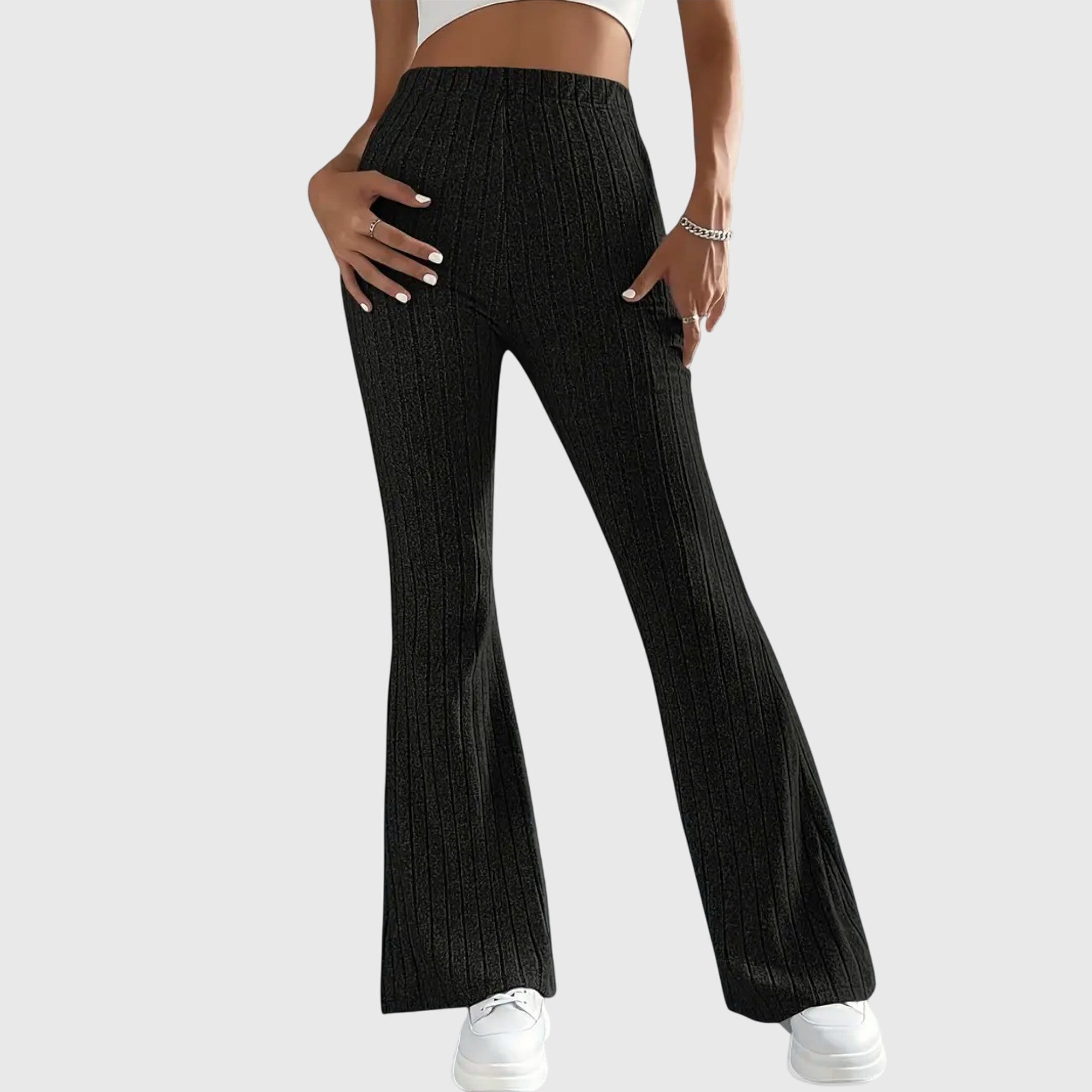 Sloane – Striped Ribbed Flare Pants