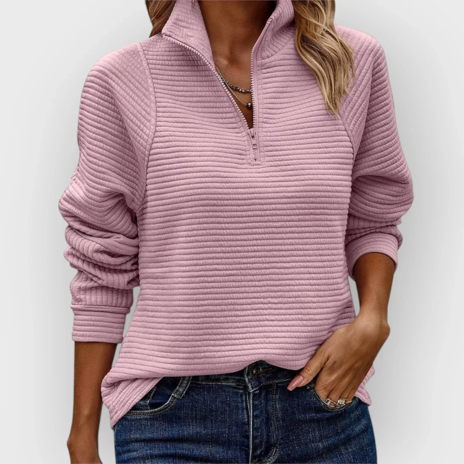 Marlowe – Ribbed Quarter Zip Collared Sweater