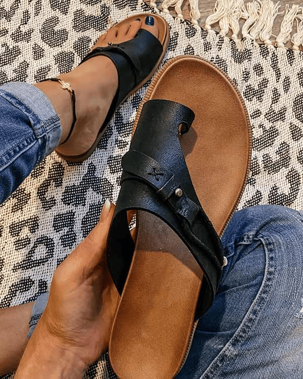 Aurora – Boho Toe Ring Flat Slide Sandals