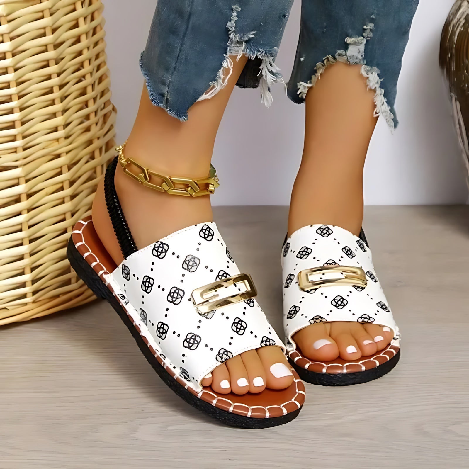 Bailey – Chain Open Toe Flat Slide Sandals