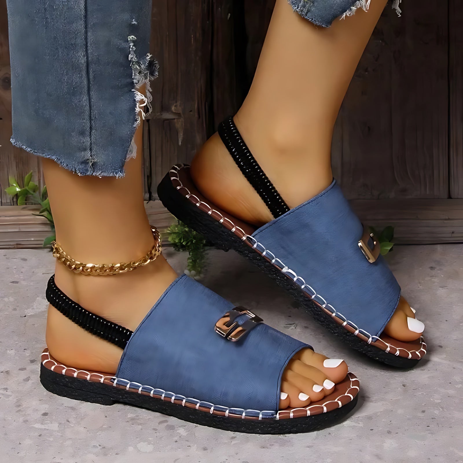 Bailey – Chain Open Toe Flat Slide Sandals