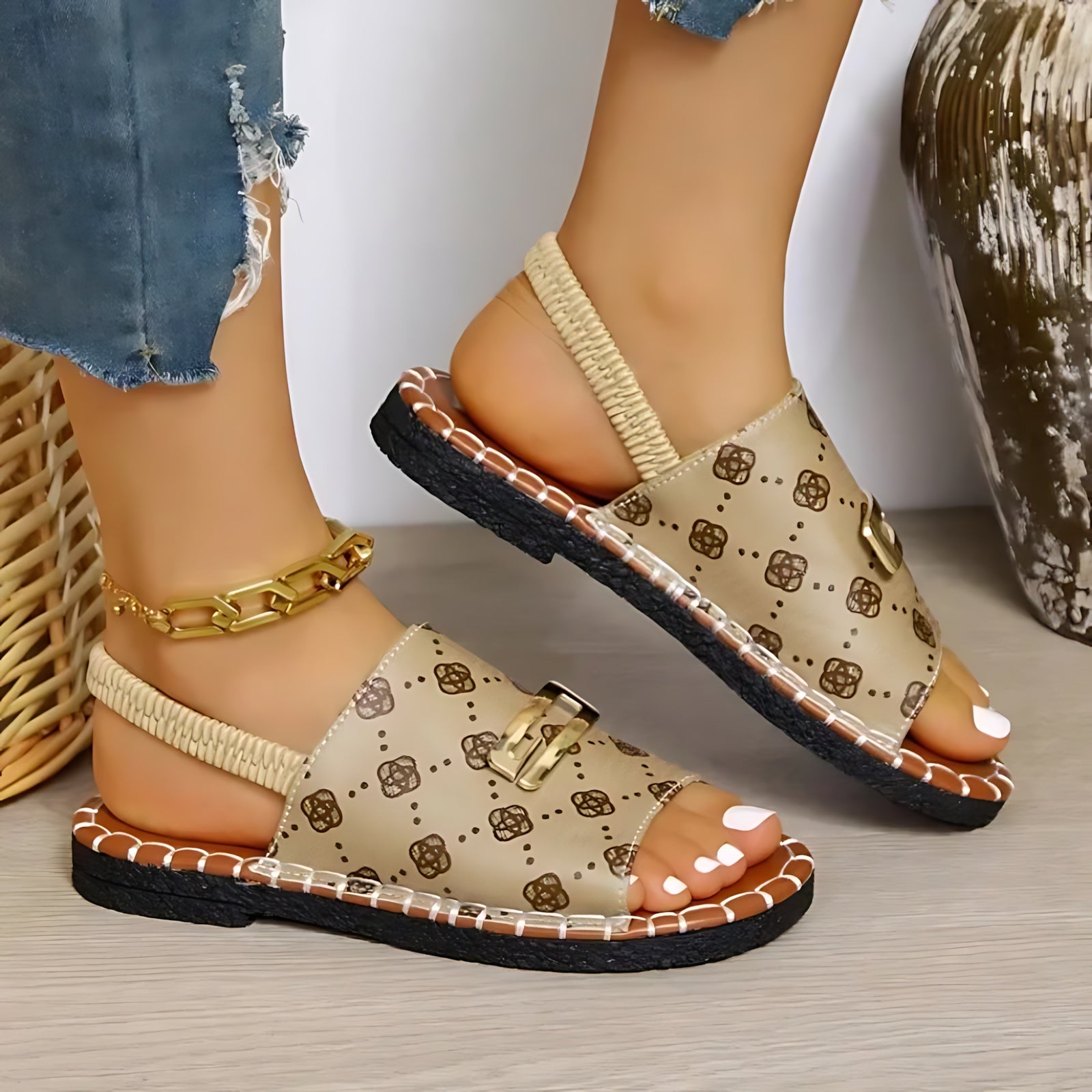 Bailey – Chain Open Toe Flat Slide Sandals