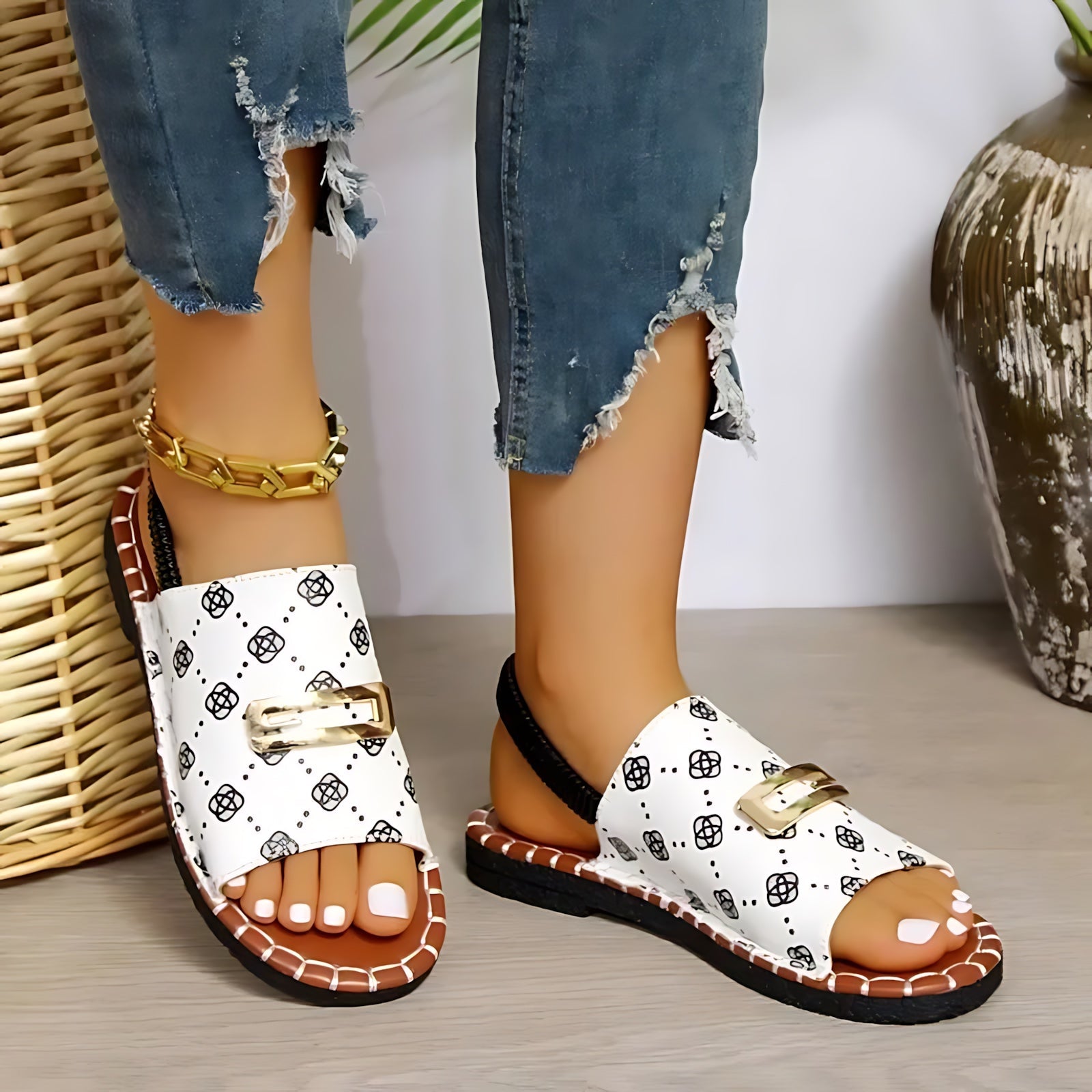 Bailey – Chain Open Toe Flat Slide Sandals
