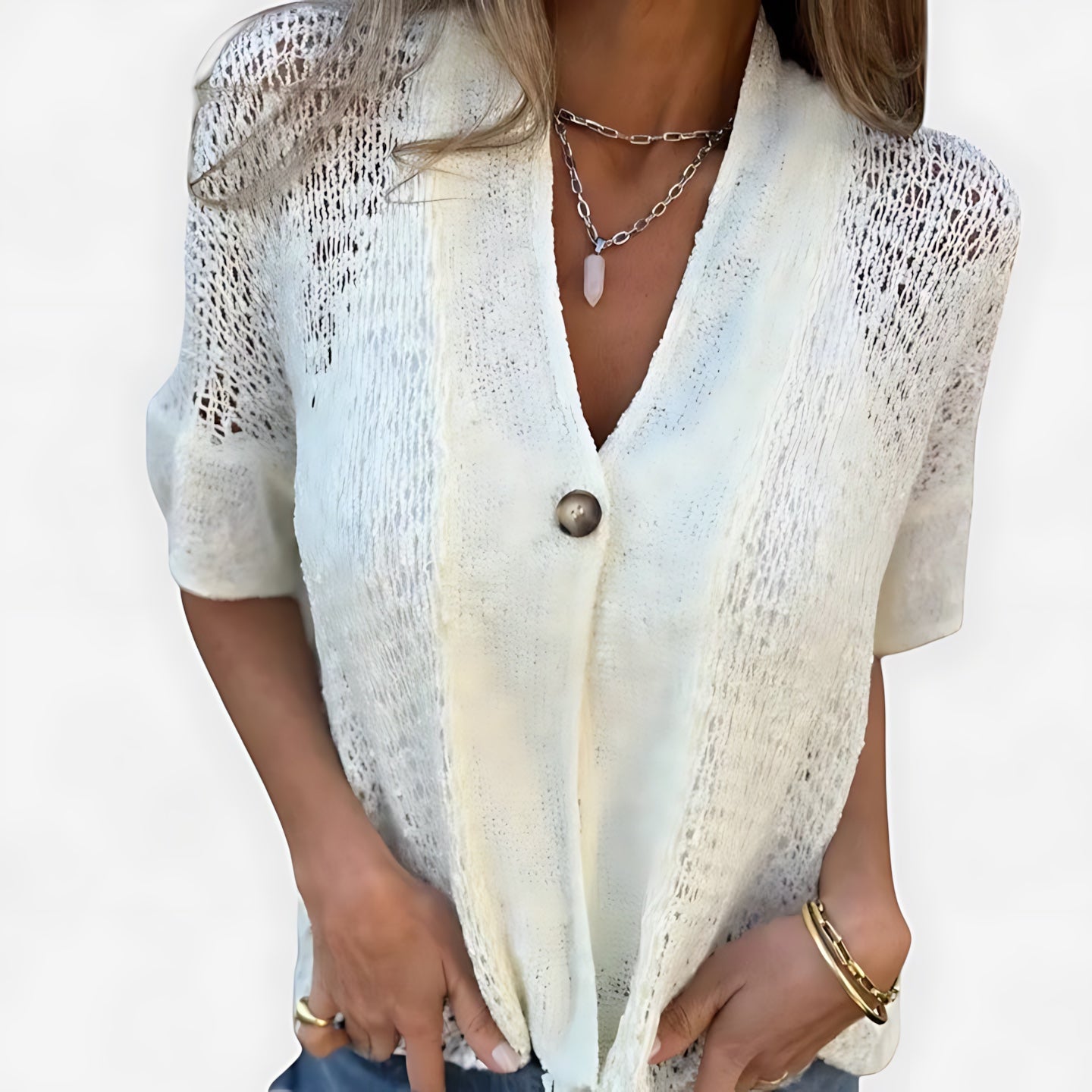 Bailey – Crochet Knit Short Sleeve Cardigan