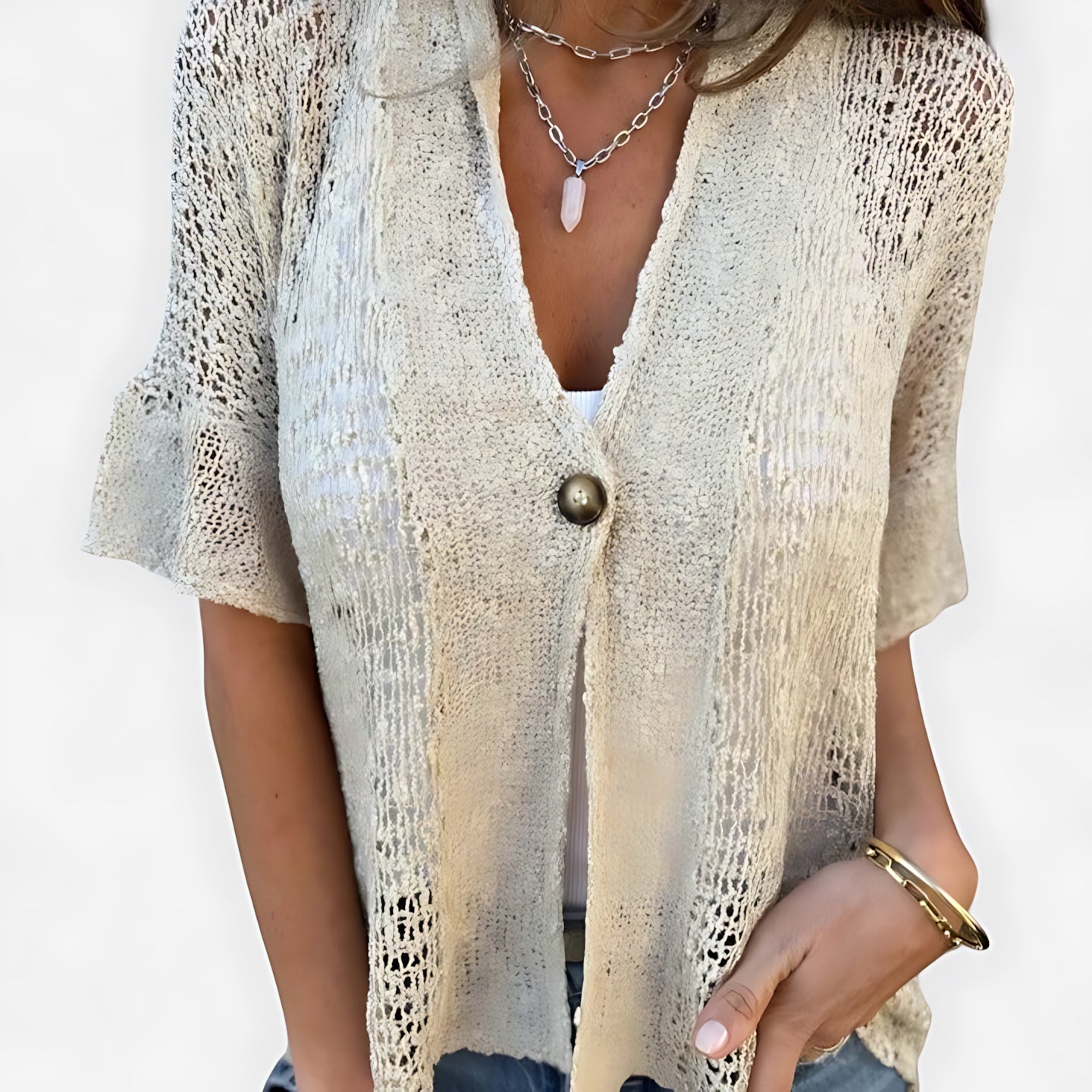Bailey – Crochet Knit Short Sleeve Cardigan