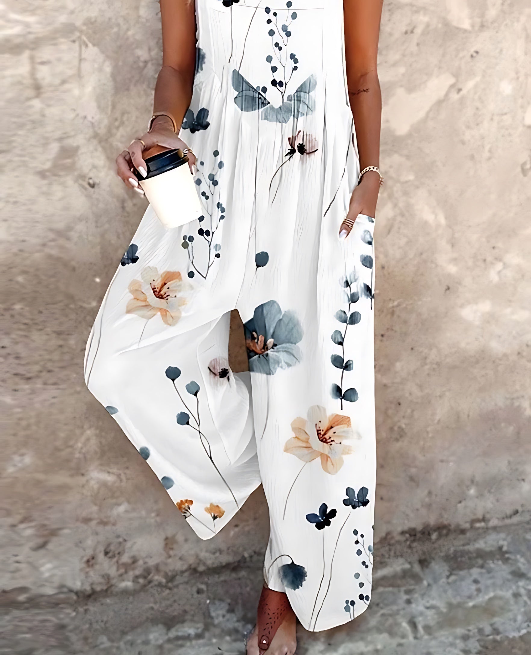 Bailey – Floral Print Wide Leg Overall Jumpsuit